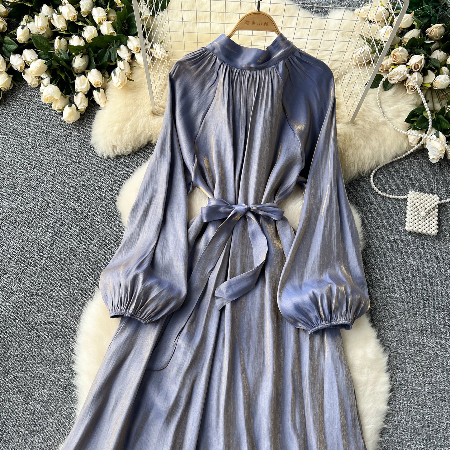 French Vintage Pleated lool sleeve print Lace-up Bow sweet Dress Casual Women Fashion summer dresses