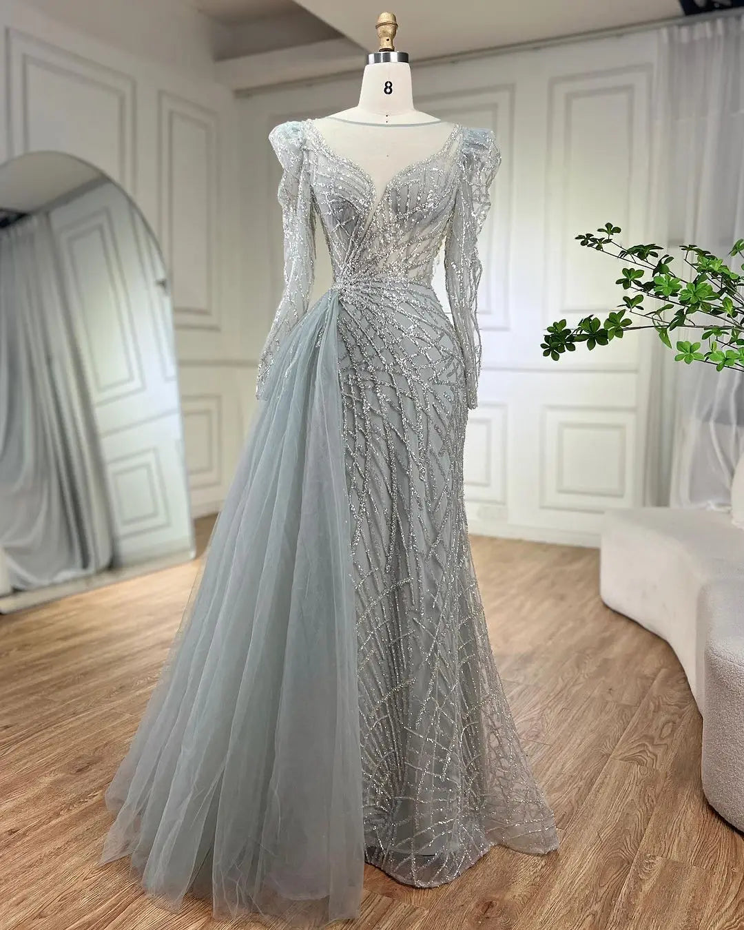 SERENE HILL Arabic Muslim Pink Mermaid Luxury Beaded Evening Dresses 2024 Gowns With Skirt For Women Wedding Party GLA72206