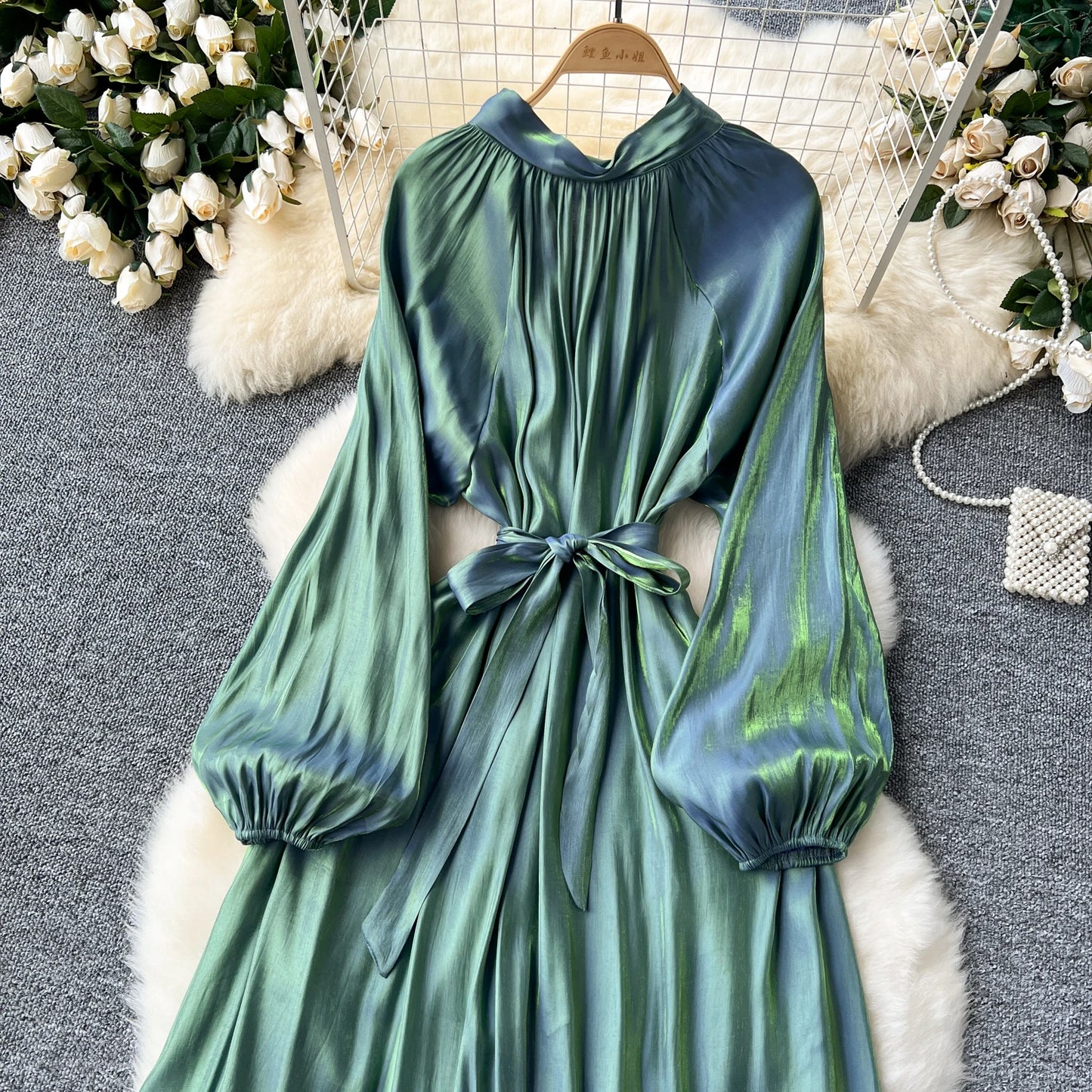 French Vintage Pleated lool sleeve print Lace-up Bow sweet Dress Casual Women Fashion summer dresses