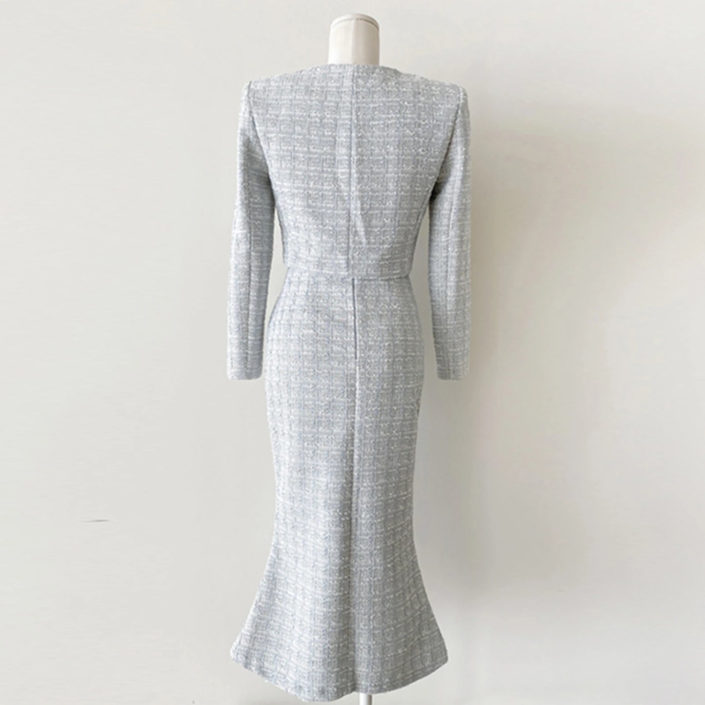 Vintage Tweed 2-piece Spring Autumn Women’s Elegant Two Pieces Set Pearl Buckle Cropped Coats+Pencil Skirt Small Fragrant Suits