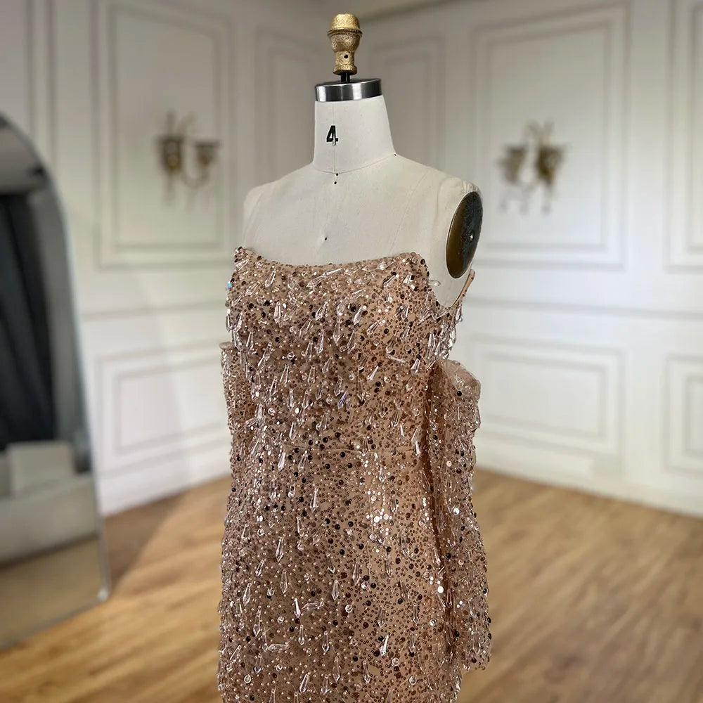 Serene Hill Arabia Orange Mermaid Strapless Luxury Beaded Crystal Evening Dresses Gowns for Women Wedding Party 2024 LA72402