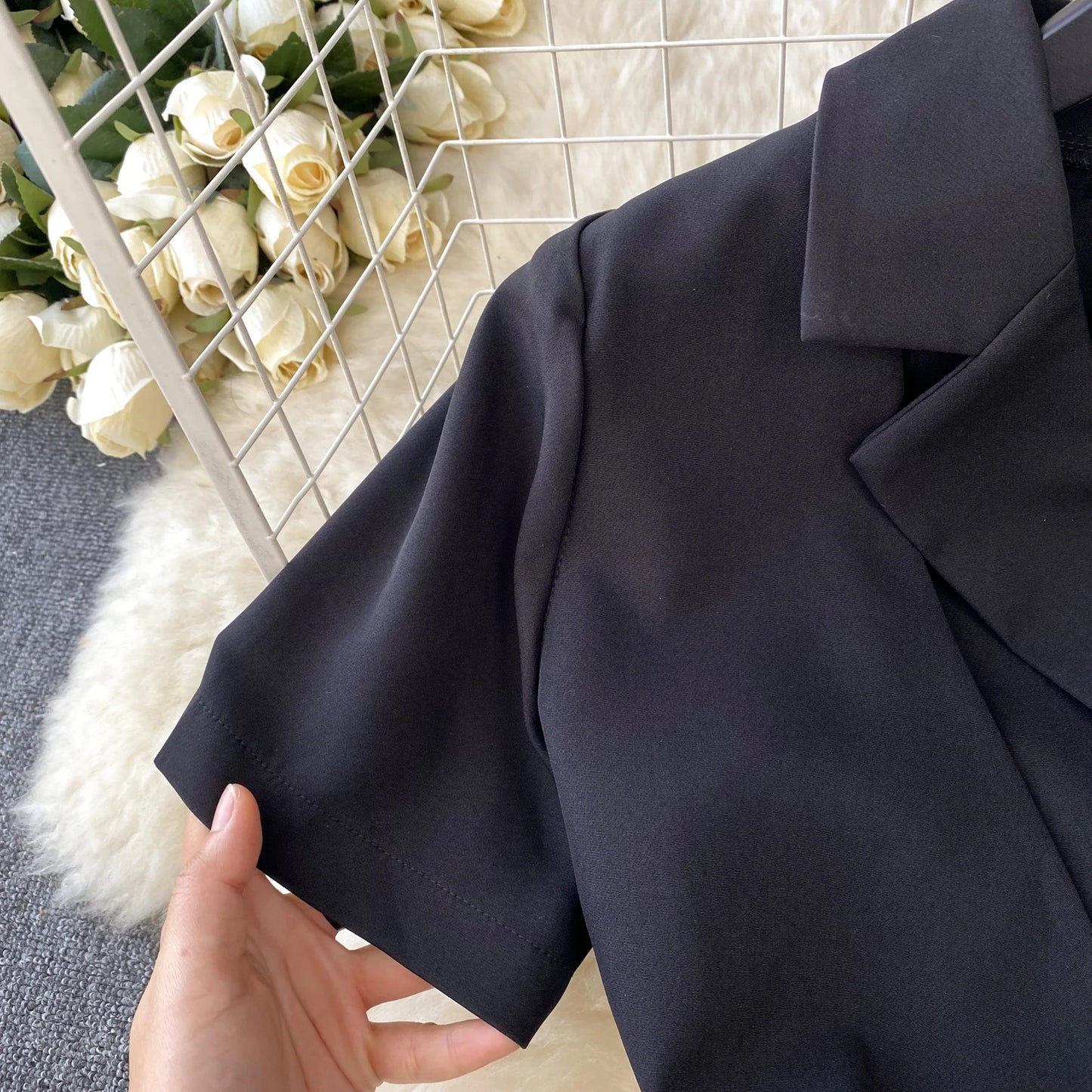 Retro Black Blazer Dress Women Lapel Short Sleeved Short Dresses Summer Casual Short Sleeve Slim Bandage Dress Vestidos