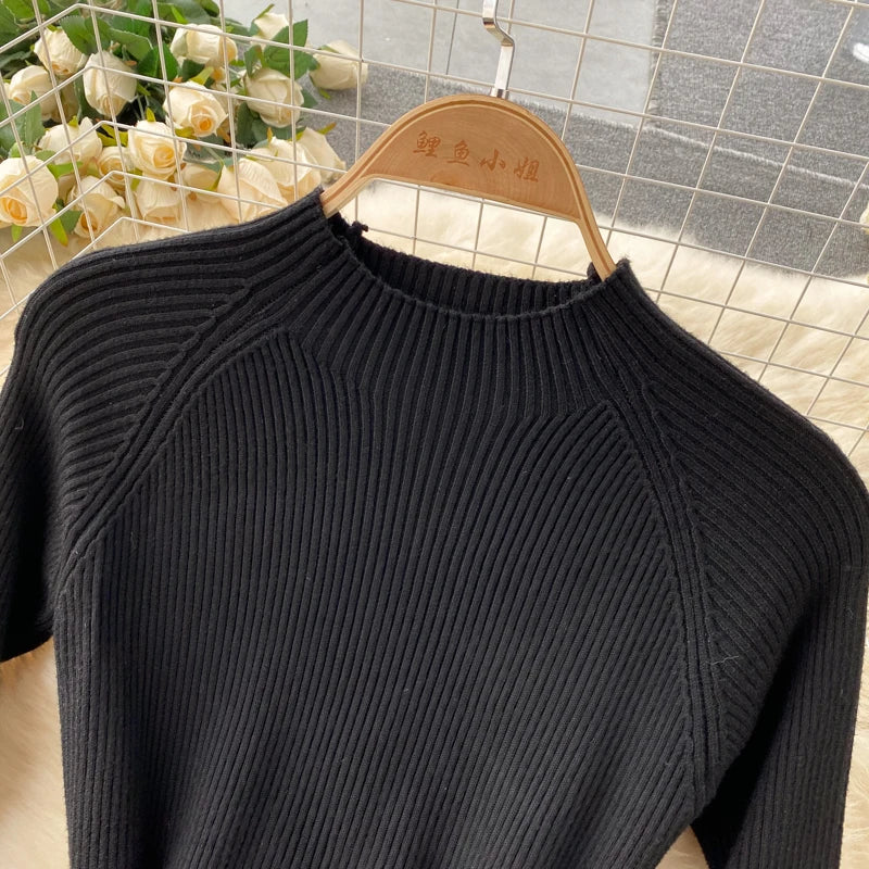 Elegant Chic Pleated Knit Dress French Long Sleeve Party Gothic A-line Vestidos High Waist Basic Slim Women Autumn Winter Dress
