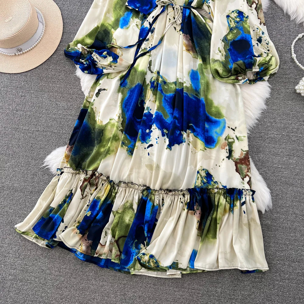 Women Casual A-Line Vintage Floral Long Dress Autumn Elegant Chic Party Boho Maxi Dresses Beach Holiday Female Vestidos New