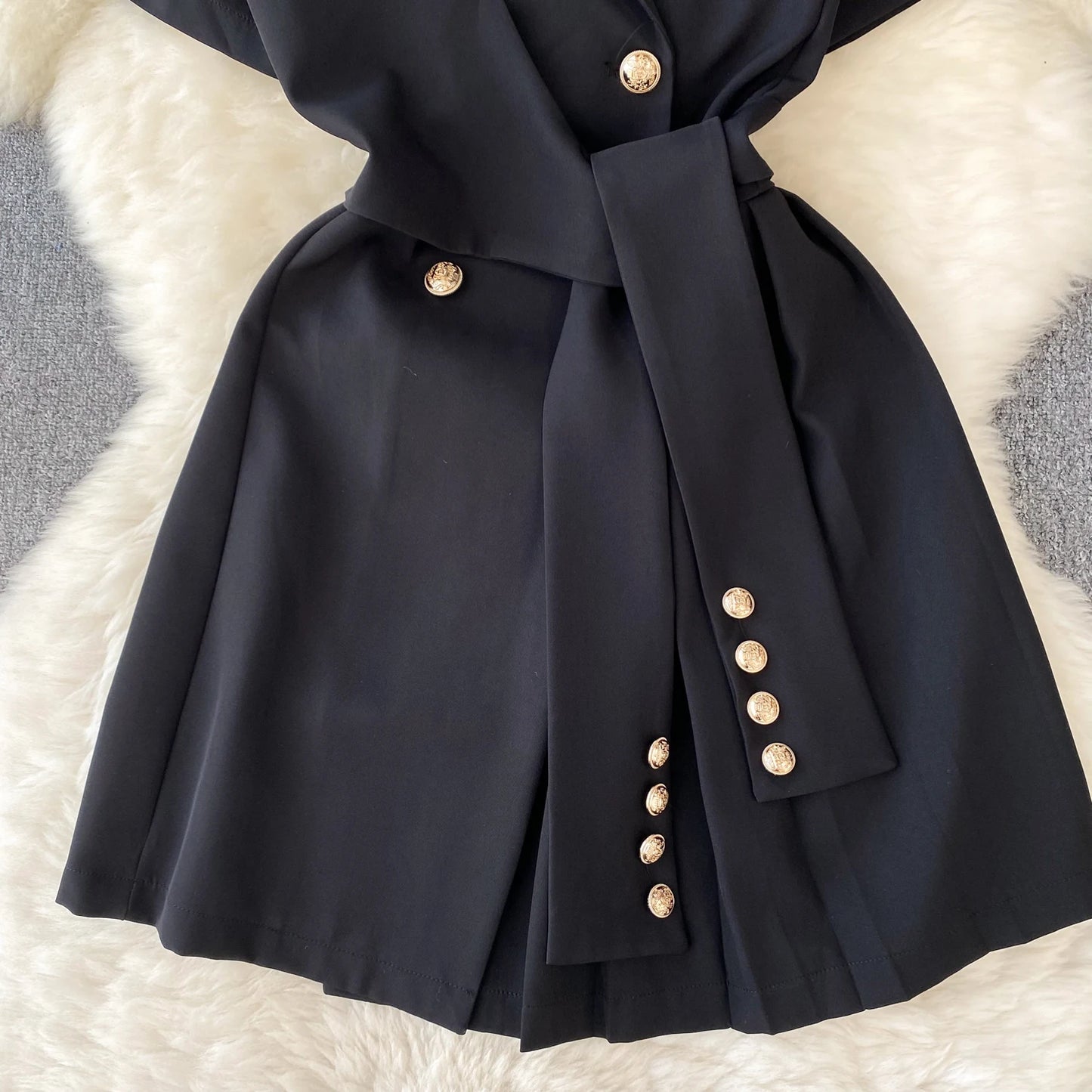 Retro Black Blazer Dress Women Lapel Short Sleeved Short Dresses Summer Casual Short Sleeve Slim Bandage Dress Vestidos