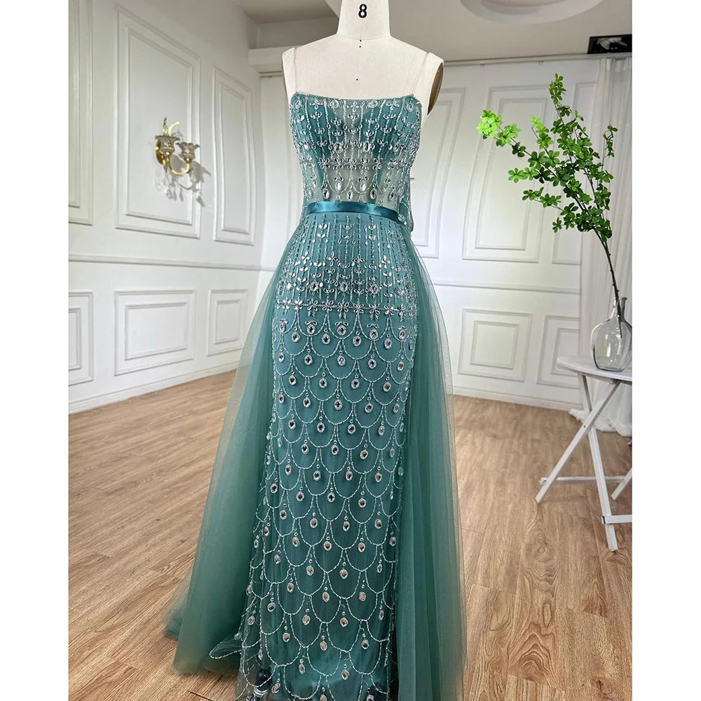 Serene Hill Arabic Caramel Mermaid Strapless With Overskirt Beaded Evening Dresses For Women Wedding Party 2024 LA71922