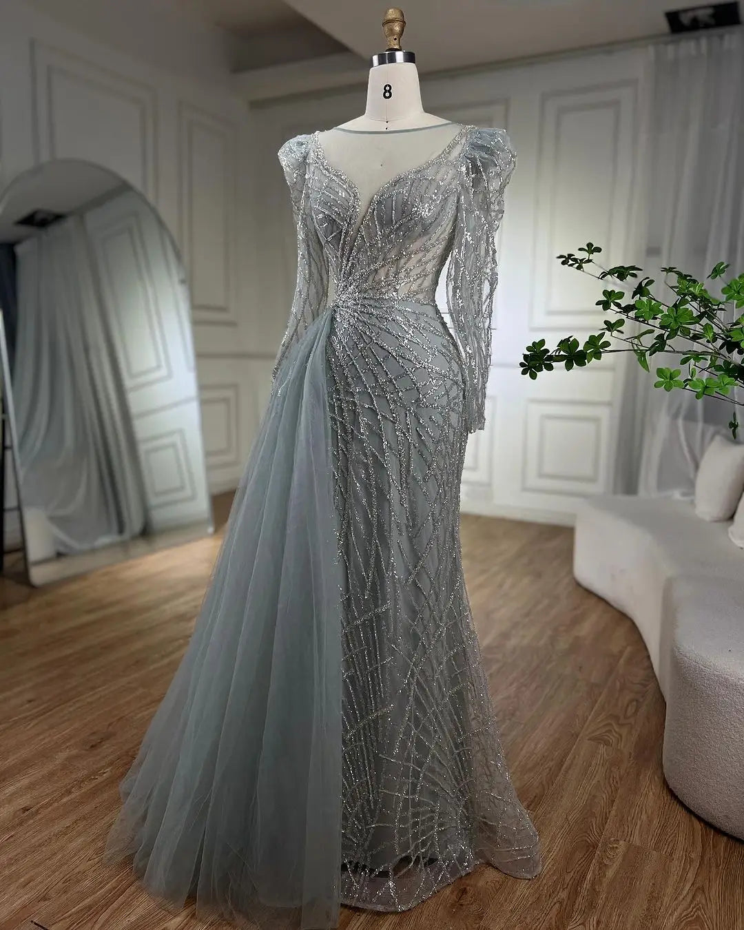 SERENE HILL Arabic Muslim Pink Mermaid Luxury Beaded Evening Dresses 2024 Gowns With Skirt For Women Wedding Party GLA72206