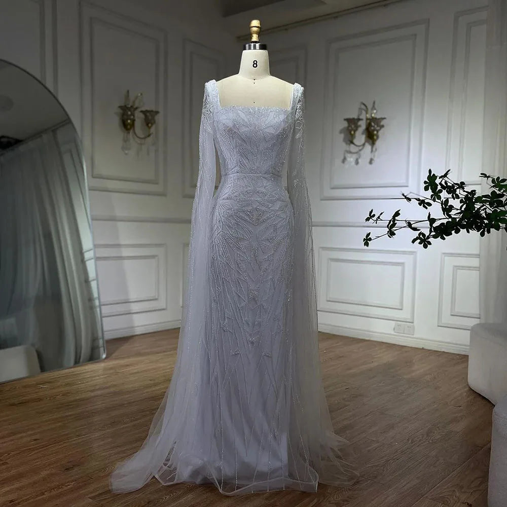 Serene Hill Arabic Pink Cape Sleeves Mermaid Dubai Evening Dresses Beaded Luxury Wedding Party Gowns For Women 2024 LA72261