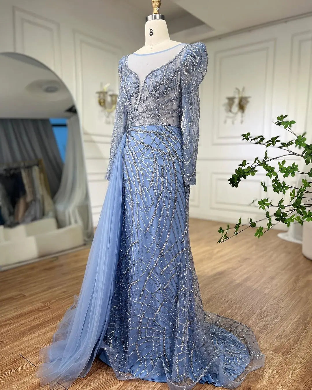SERENE HILL Arabic Muslim Pink Mermaid Luxury Beaded Evening Dresses 2024 Gowns With Skirt For Women Wedding Party GLA72206