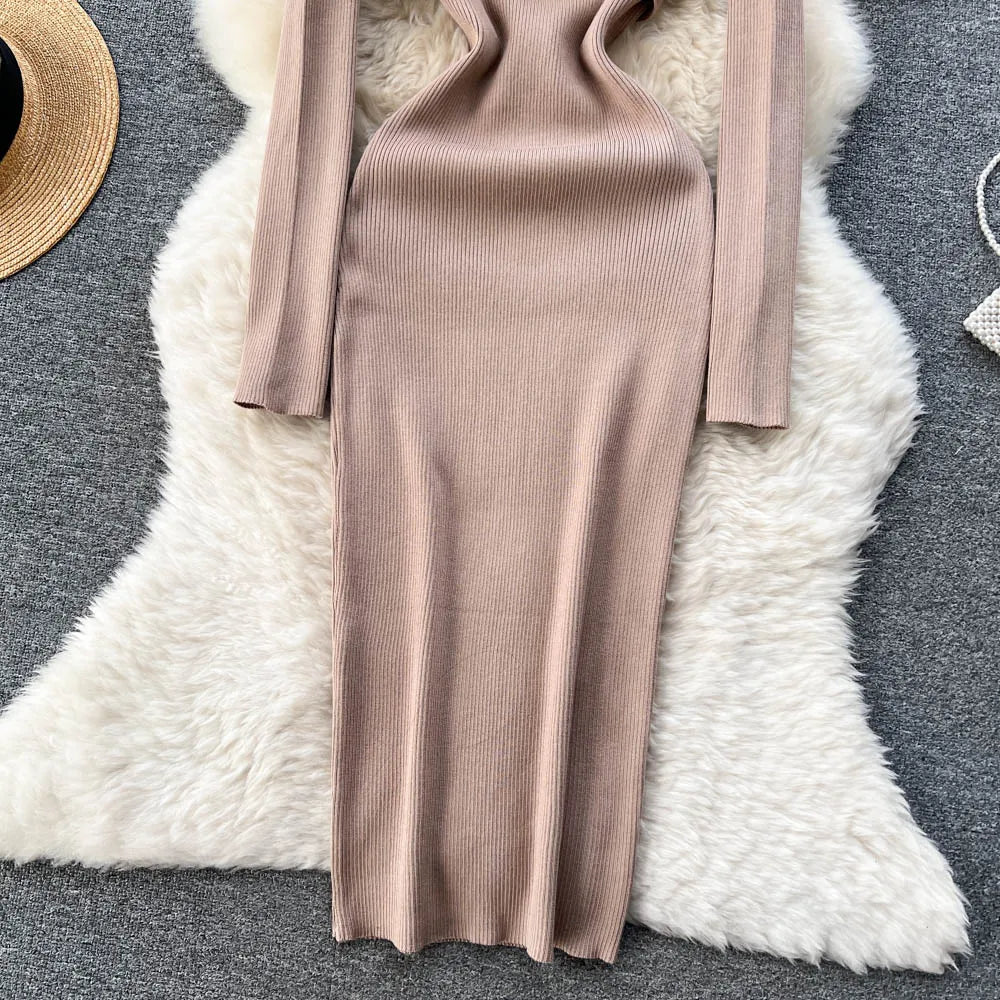Chic Sexy Criss-cross Halter Elegant Pencil Dress Fashion Slim Knit Long Sleeve Birthday Party Vestidos Women Autumn Winter Robe
