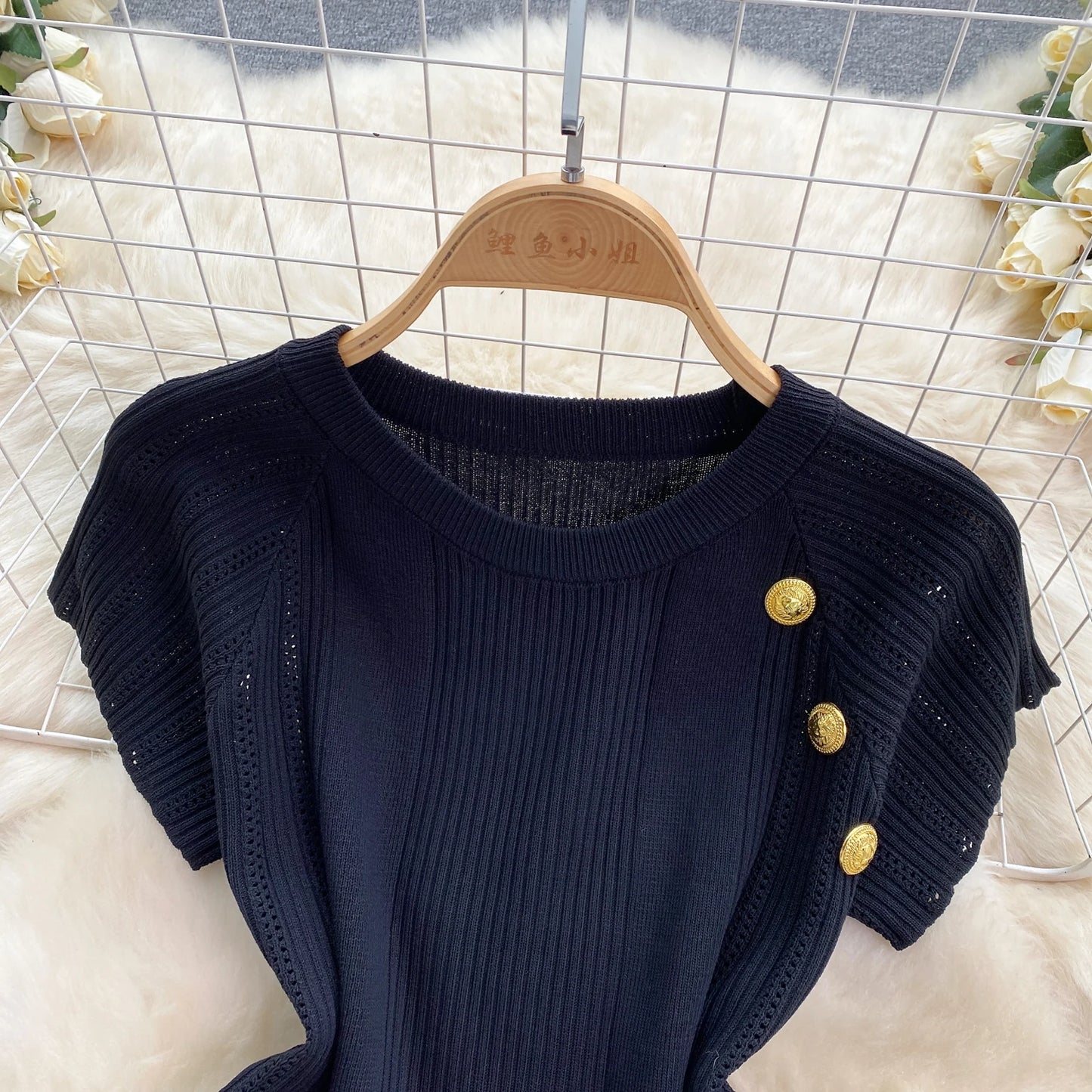 Women Chic Two Pieces Sets High Waist Sexy Pencil Wrap Pencil Skirt with Short Sleeve Knit Pullover Slim Fashion Sweater Set