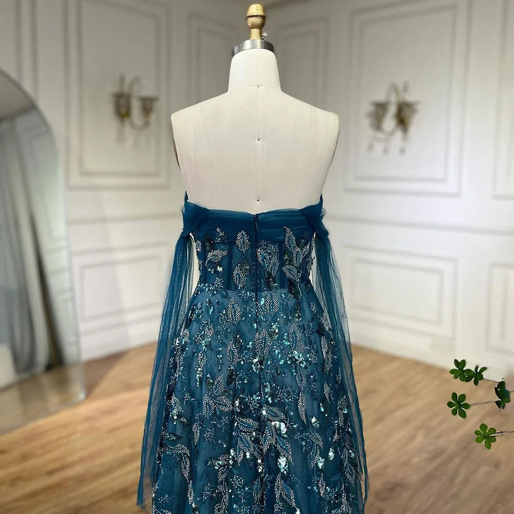 Serene Hill Arabic Green A-Line Elegant Strapless Beaded Long Evening Dresses for Women Party 2024 LA72520