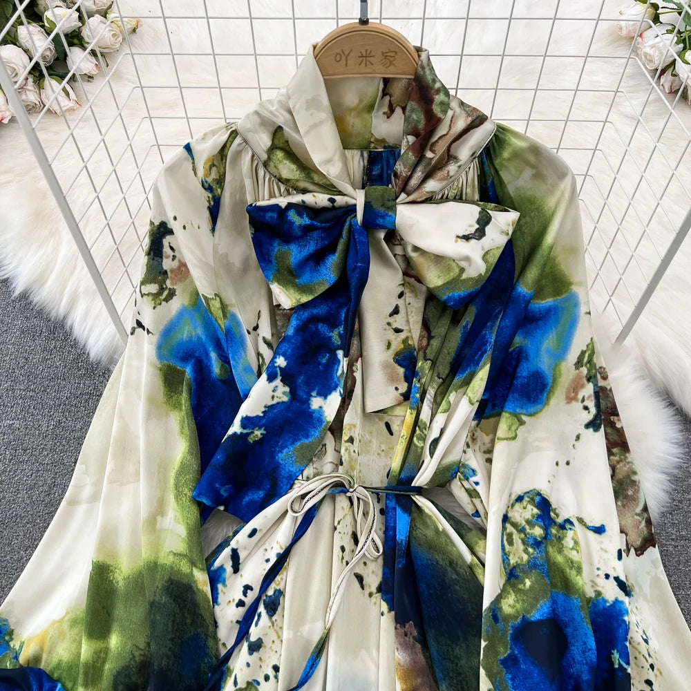Women Casual A-Line Vintage Floral Long Dress Autumn Elegant Chic Party Boho Maxi Dresses Beach Holiday Female Vestidos New