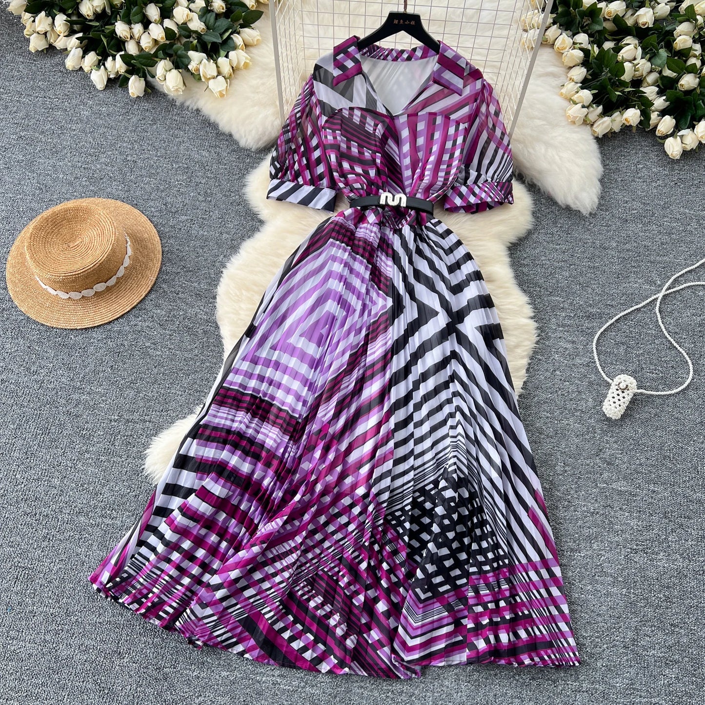 Retro Elegant summer asymmetrical print Dress sashes short Sleeve Vacation Party Women Vestidos dresses