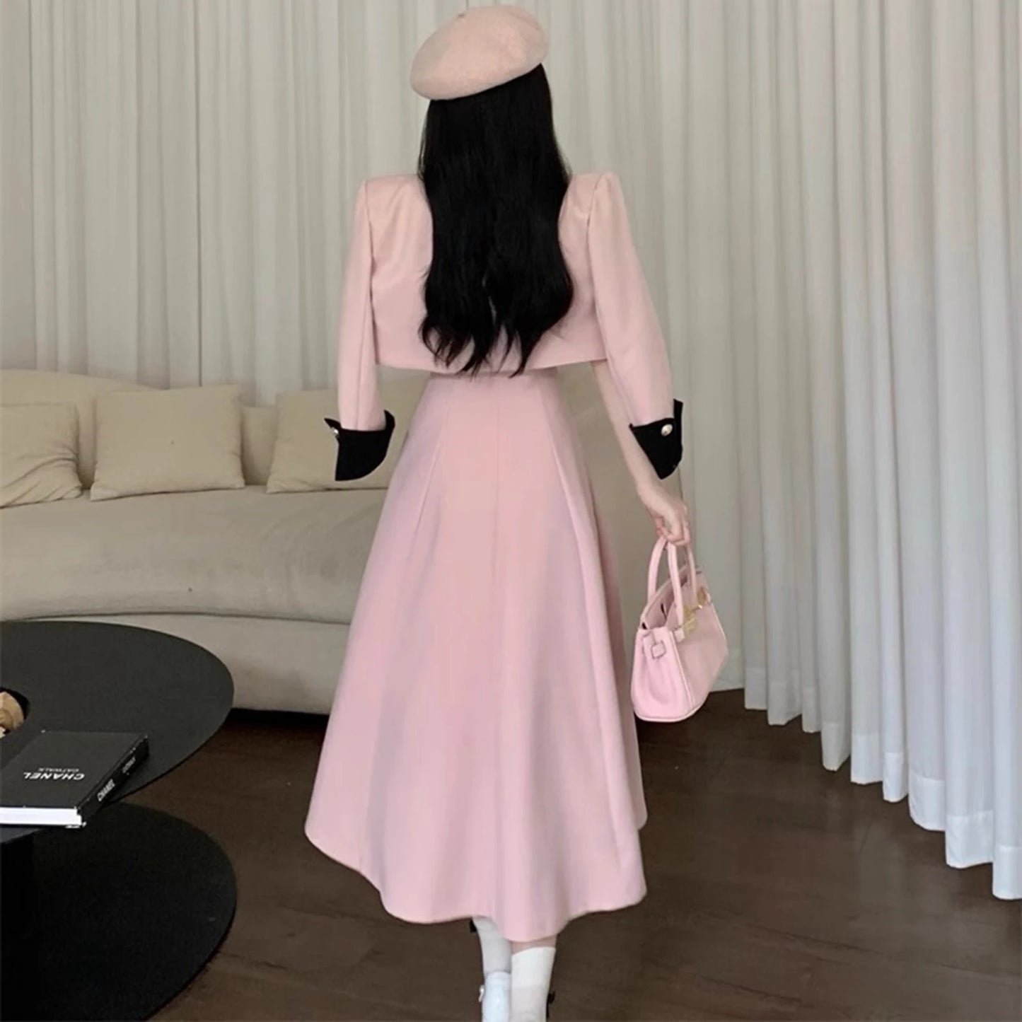 Women’s Elegant Two Piece Set Trendy Chic Sets Single Breasted Cropped Jacket Coat+High Waist Midi A-line Skirts Female Spring