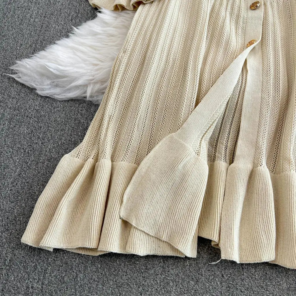 Women Vintage Mermaid Knitted Dress Elegant Casual Single Breasted Bodycon Slim Evening Dresses Female One Piece Clothes Mujers