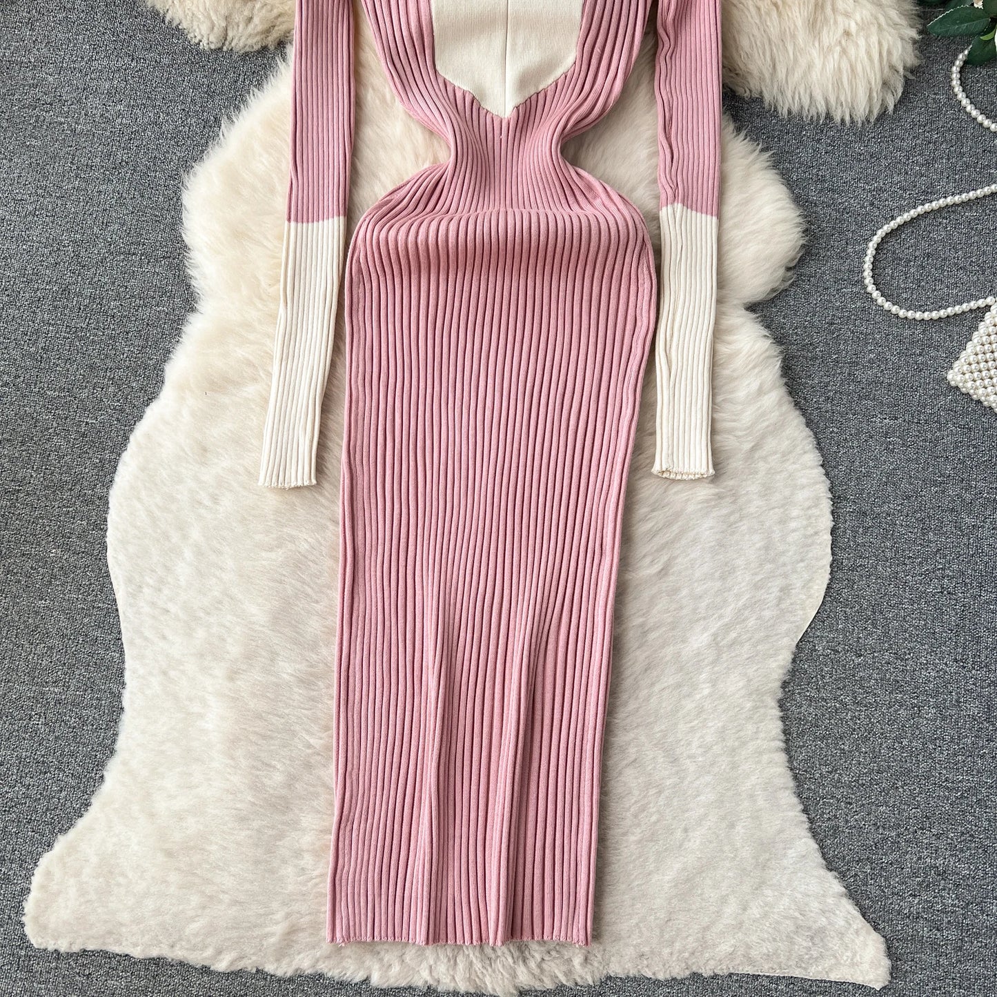 Elegant Polo-neck Long Sleeve Knit Bodycon Pencil Dress Slim Basic Fashion Sweater Vestido Sexy Women Autumn Winter Clothing