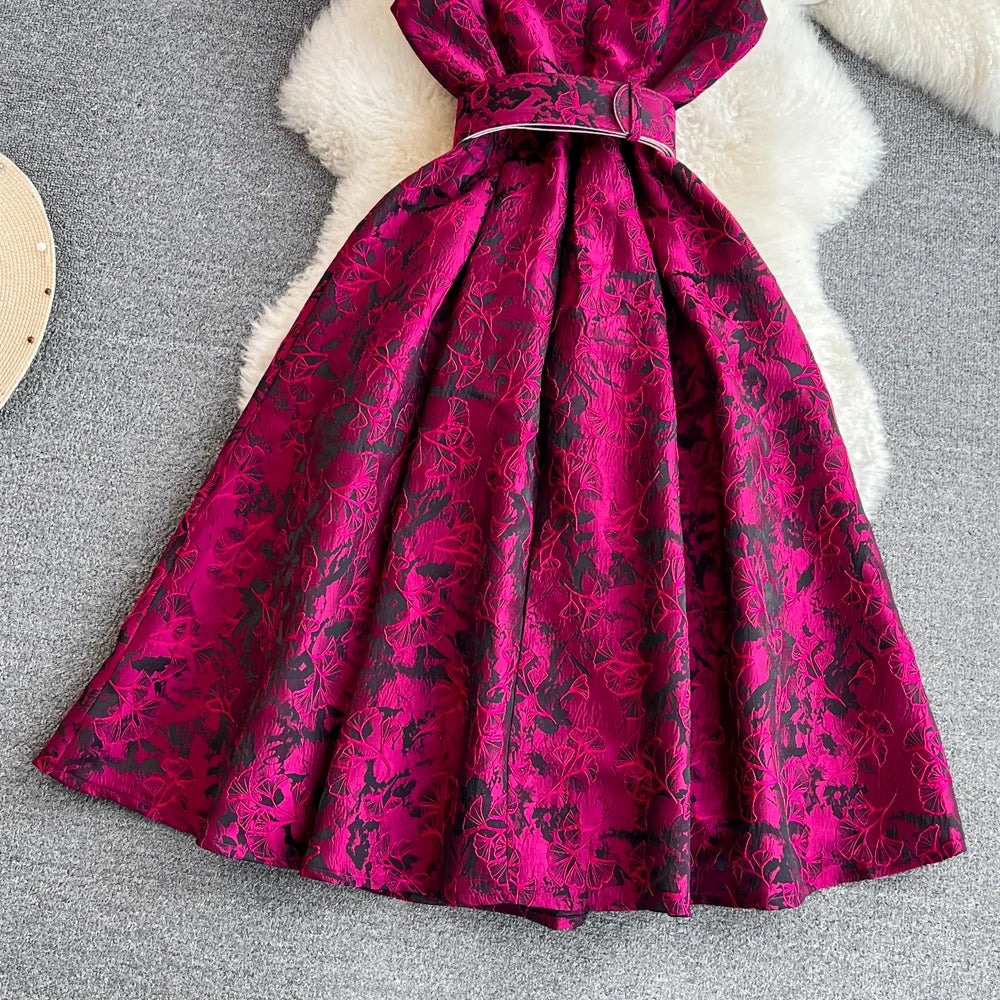 Women Vintage Floral Dresses Summer Slim A-line Sleeveless Party Dresses Ladies Elegant O-neck Casual Midi Dress Vestidos