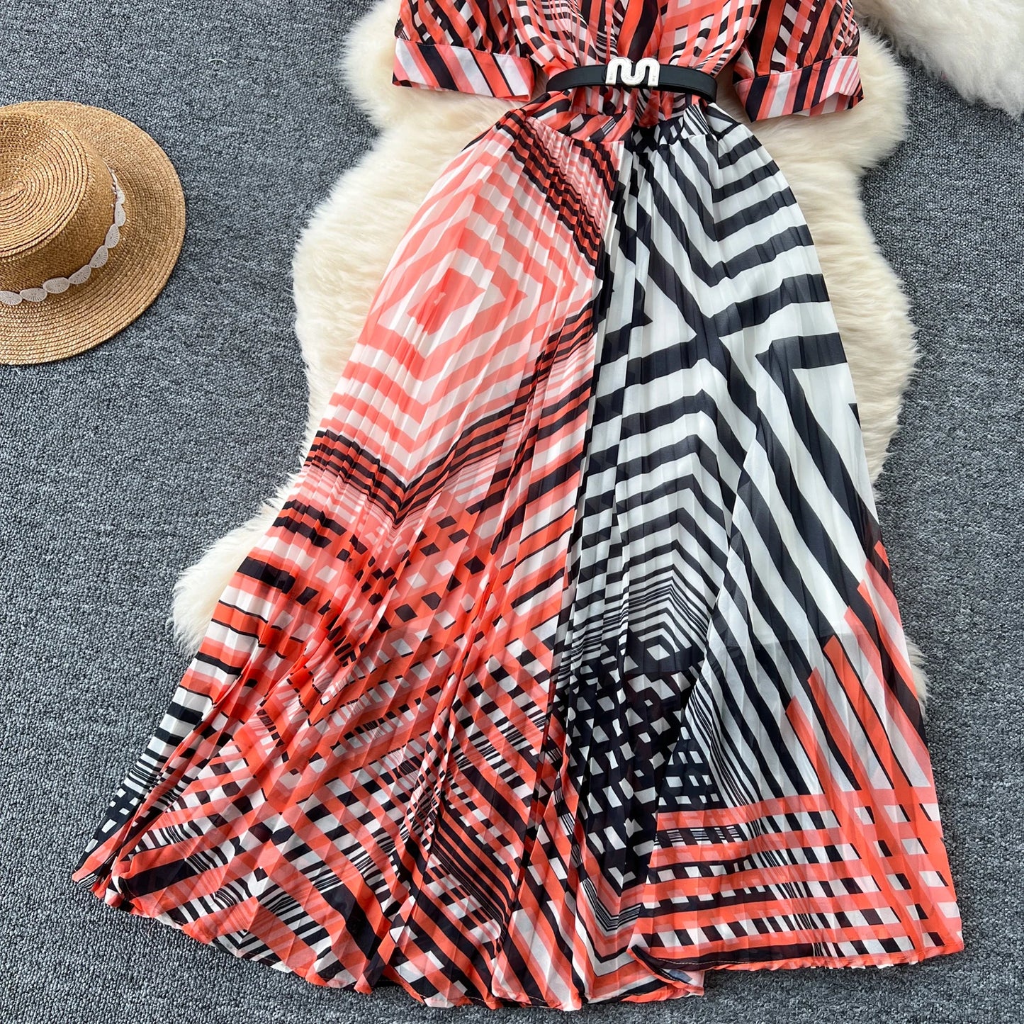 Retro Elegant summer asymmetrical print Dress sashes short Sleeve Vacation Party Women Vestidos dresses
