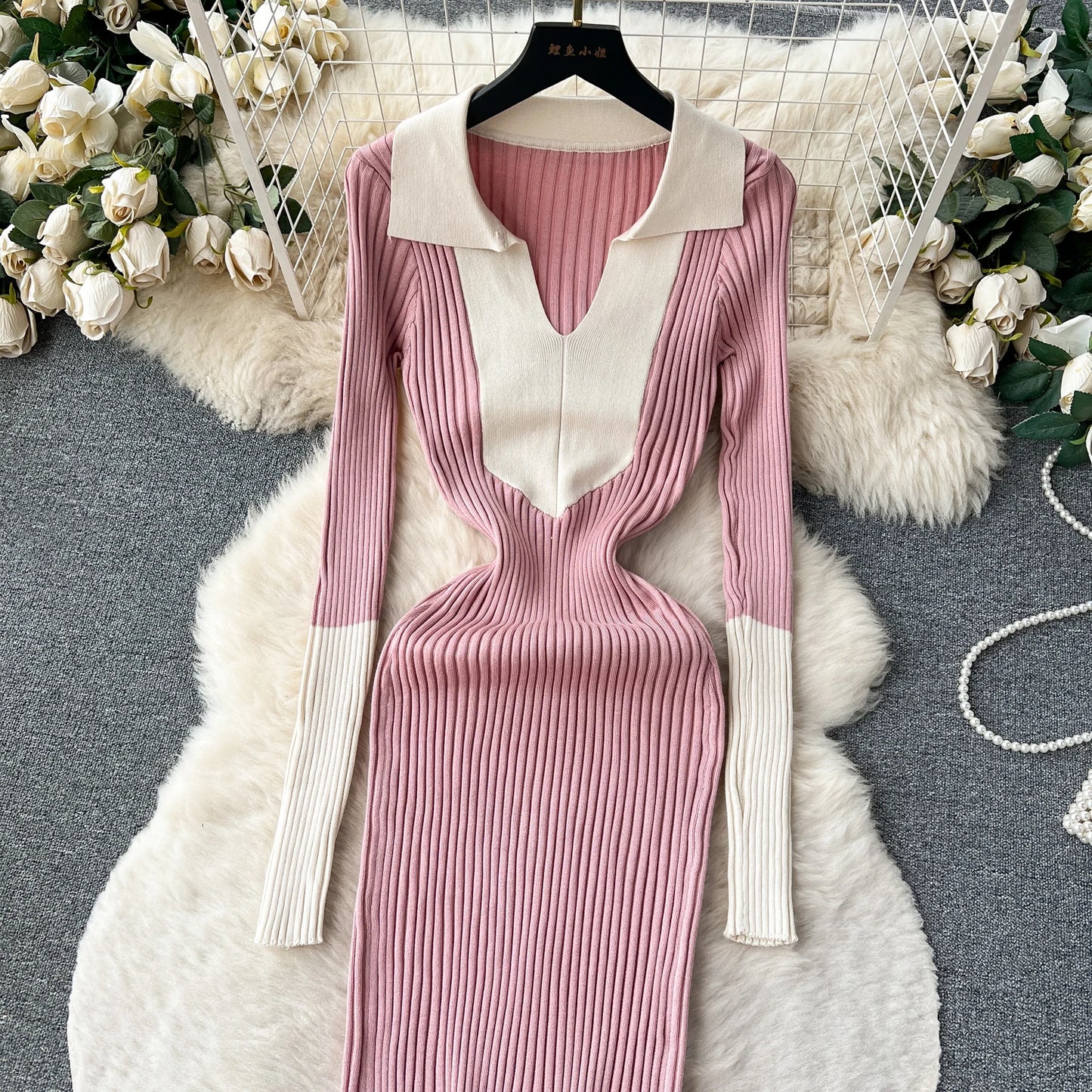 Elegant Polo-neck Long Sleeve Knit Bodycon Pencil Dress Slim Basic Fashion Sweater Vestido Sexy Women Autumn Winter Clothing
