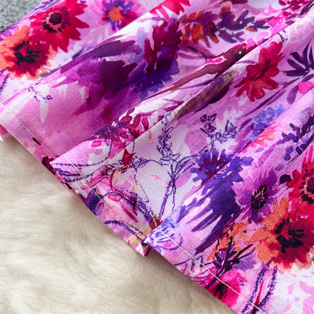 Spring Dresses 2024 Women Clothing Long Sleeve Party Elegant Dress With Belt Stand Collar Vintage Floral Print Holiday Dress