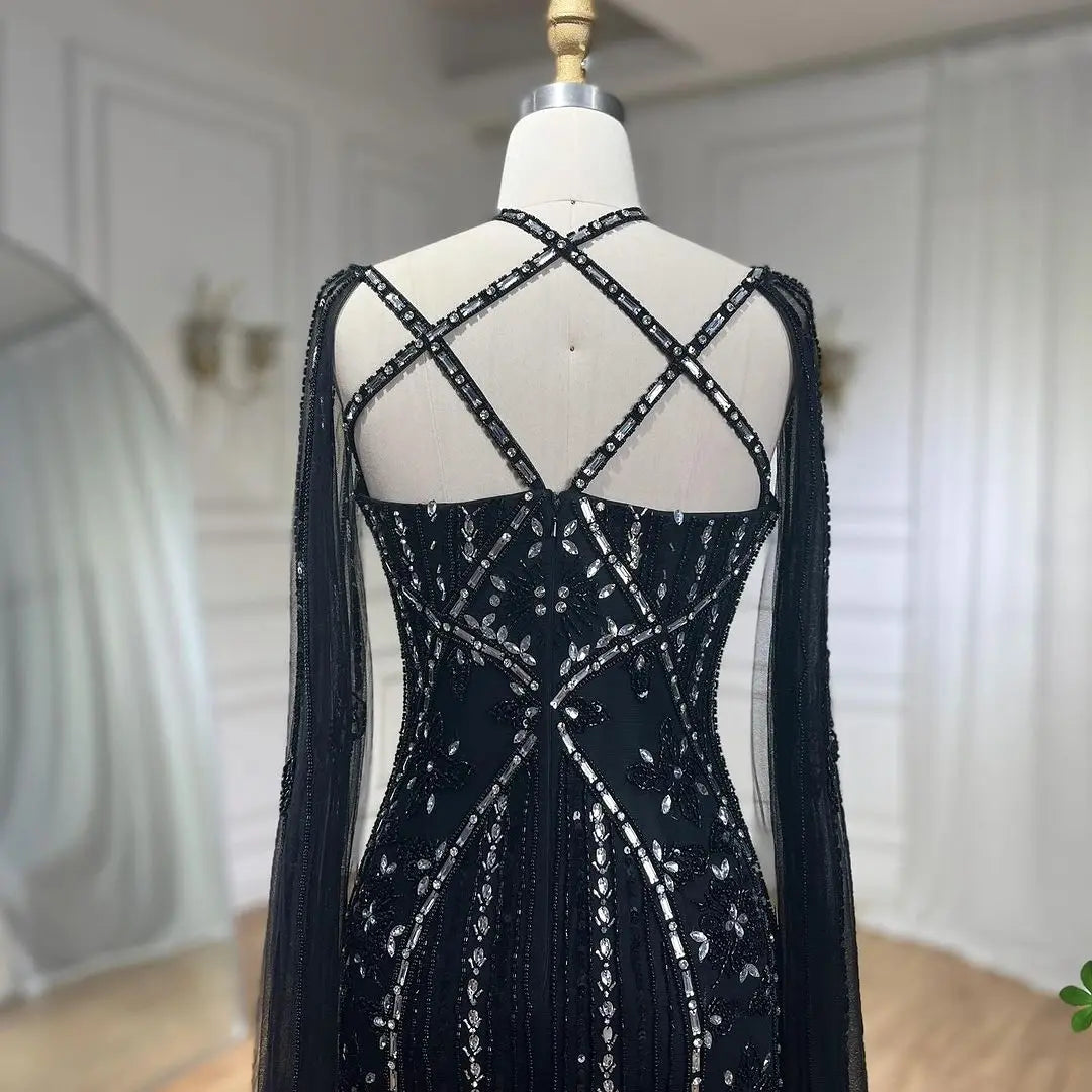 SERENE HILL Arabic Caramel Mermaid Elegant Cape Sleeves Beaded Luxury Evening Dresses 2024 Formal Gown For Women Party GLA71905A