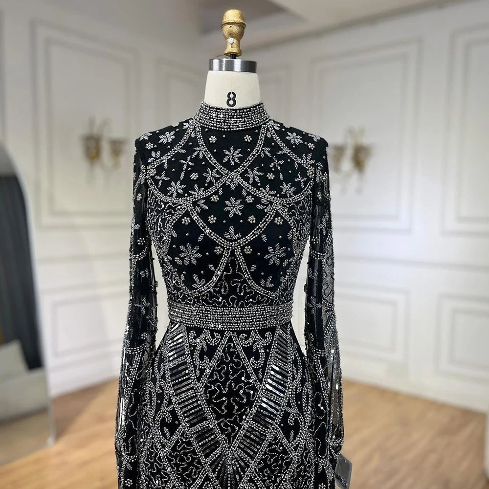 Serene Hill Muslim Grey Mermaid Elegant Nude Cape Sleeve Beaded Luxury Dubai Long Evening Dress 2024 Women's Party LA72316