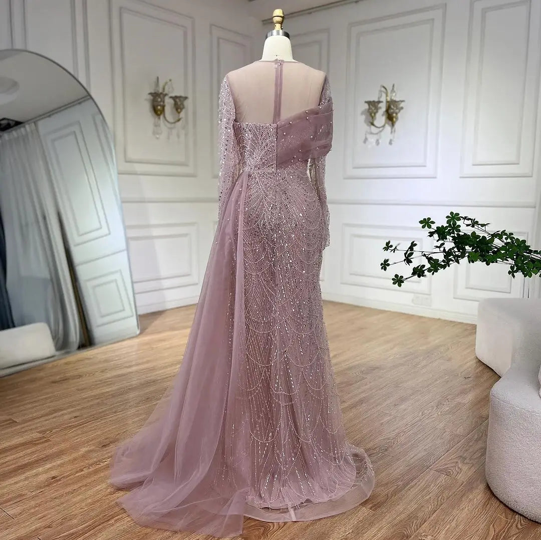 SERENE HILL 2024 Dubai Arabic Nude Mermaid Luxury Beaded Evening Dresses Gowns With Overskirt For Women Wedding Party GLA72254A