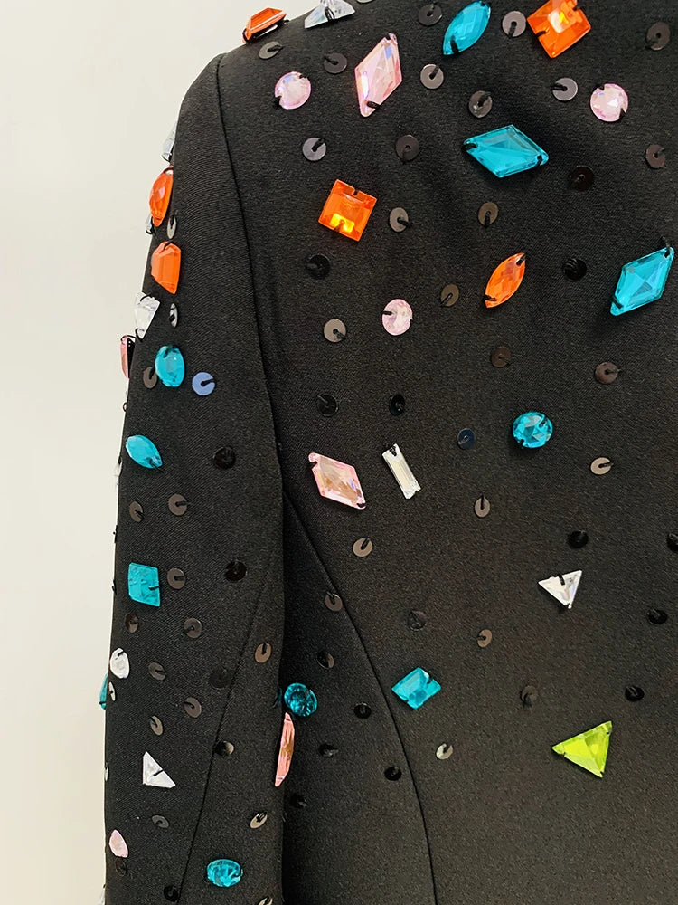 HIGH STREET Newest 2024 Designer Runway Fashion Suit Set Women's Slim Fitting Strass Diamonds Beaded Blazer Pants Set