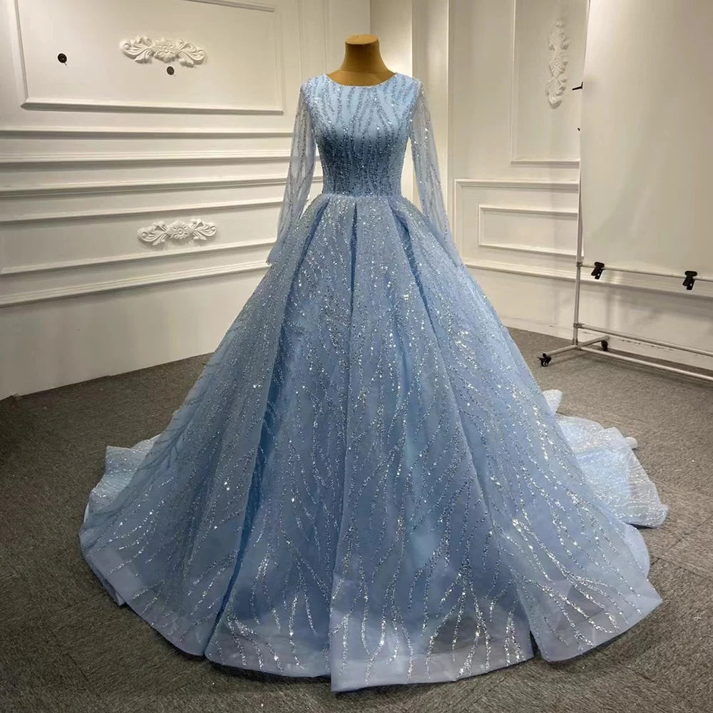 Serene Hill Blue Luxury High end Wedding Dresses 2024 Beaded Sleeveless Lace Up Bridal Dress HM67331 Custom Made