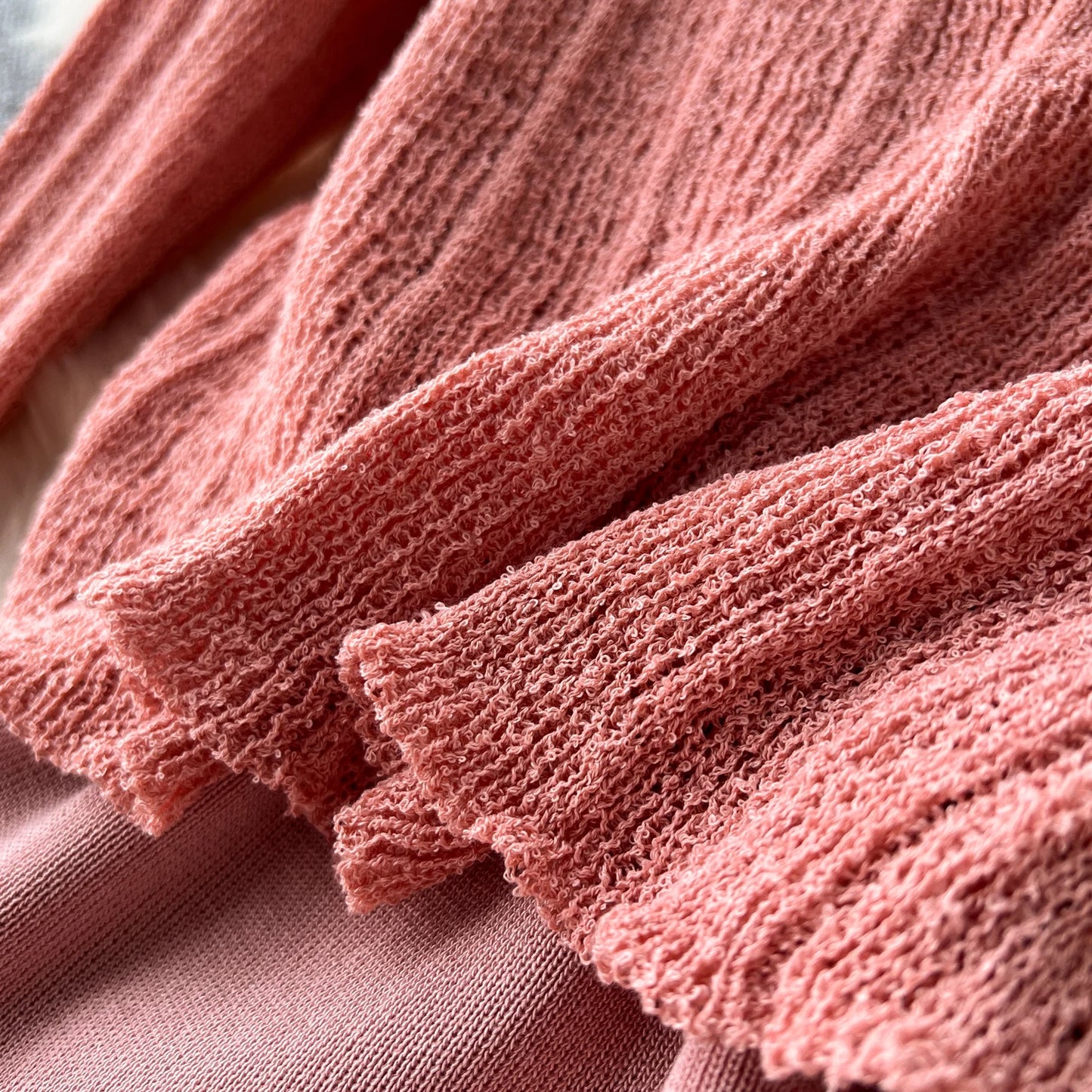 French Vintage Shirring lool sleeve slip knit overcoat with sweet slip A-line Chic Casual Vacation Women Summer dresses
