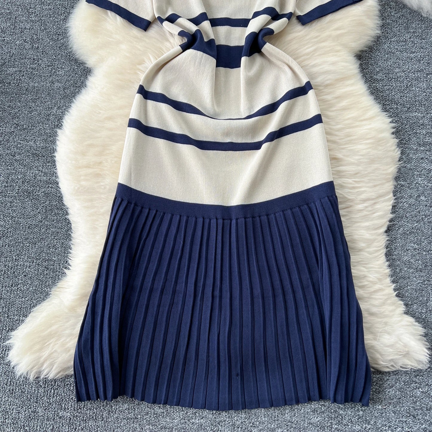 Sexy Chic short sleeve PATCHWORK v-Neck Striped Knit Dress Elegant Fashion Party Slim Summer A-line sweet dresses