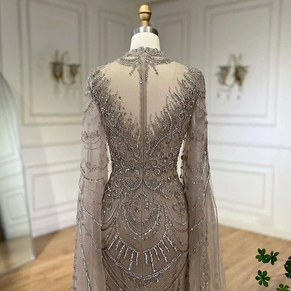Serene Hill Dubai Gray Elegant Mermaid Beaded Lace Arabic Luxury Evening Dresses Gowns 2024 for Women Wedding Party LA72517