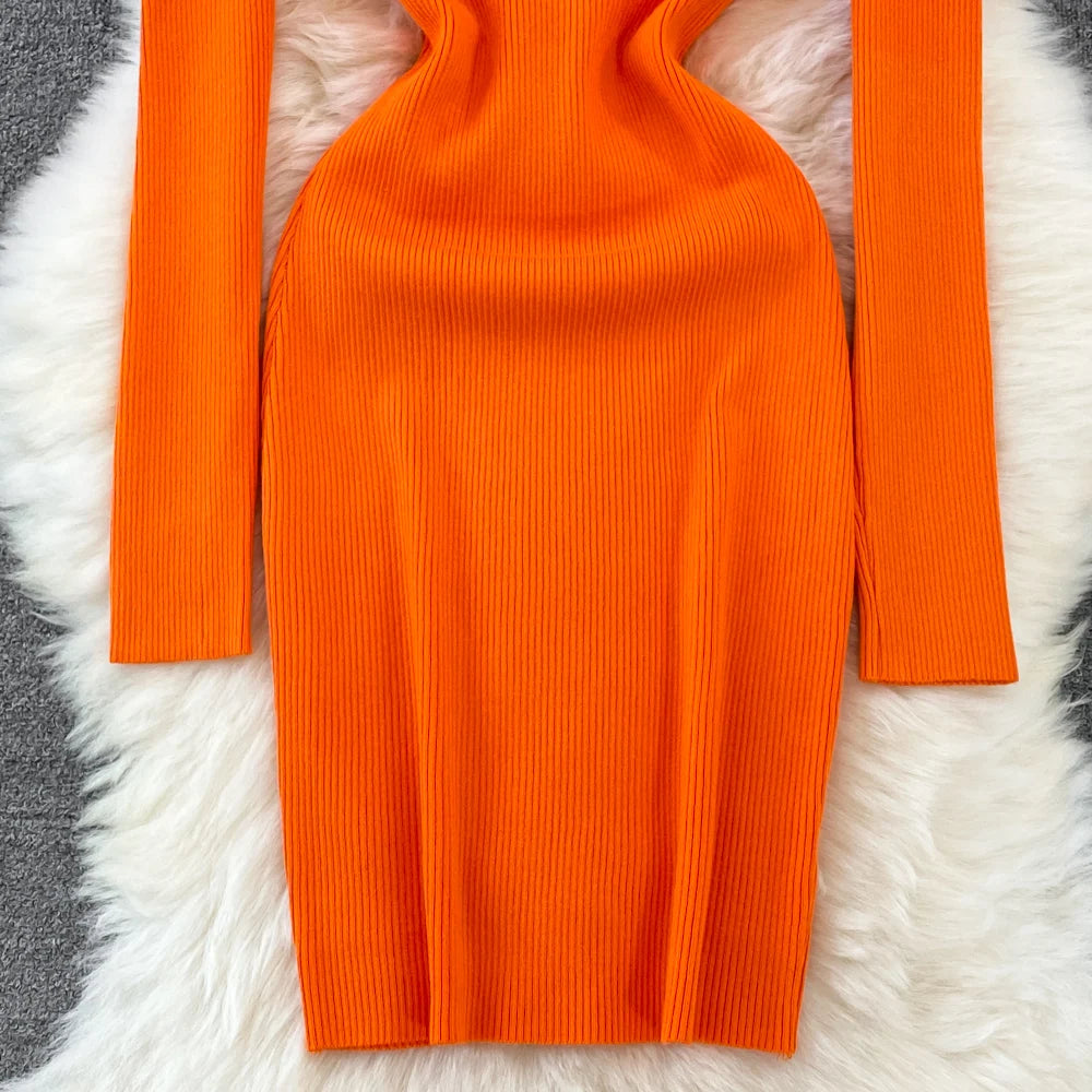 Chic Elegant Glitter V Neck Long Sleeve Elastic Bodycon Dress Sexy Fashion Knit Pencil Vestidos Slim Autumn Winter party robe