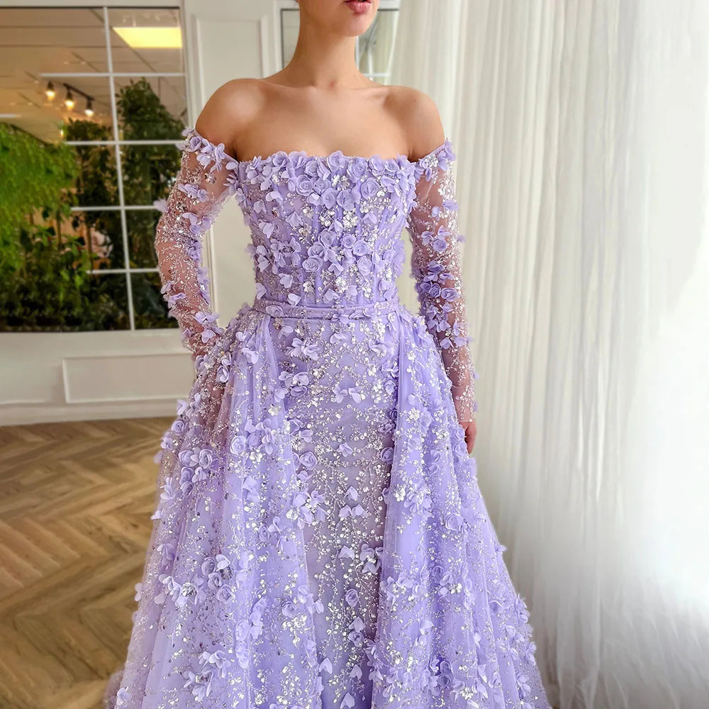 Serene Hill 2024 Pink Strapless Back Lace-Up Mermaid Evening Gown with Overskirt and Appliques for Women | Wedding Party LA72641