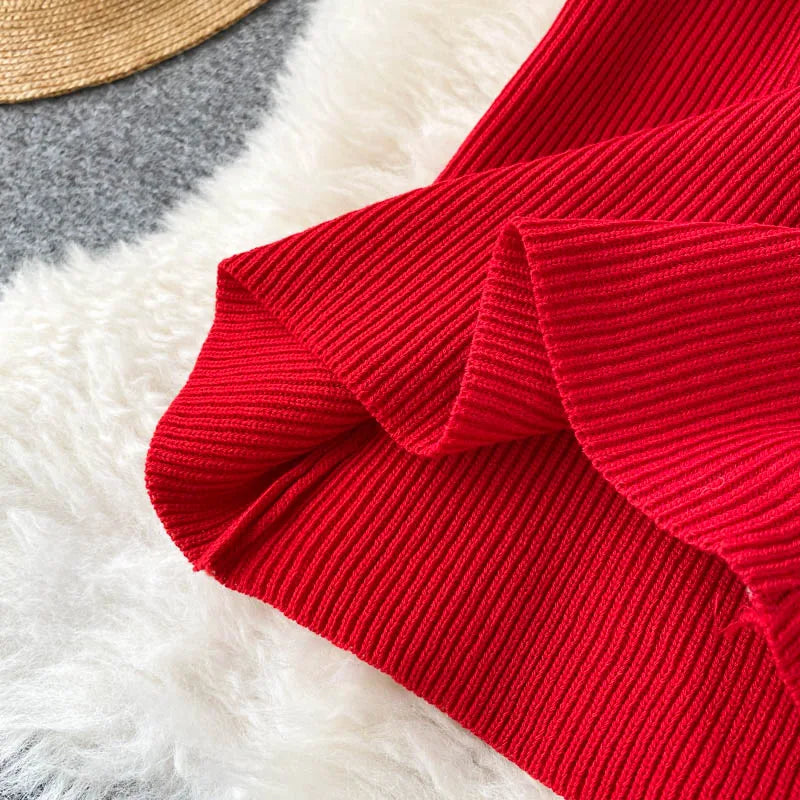 Women Long Sleeve Sexy Bodycon Dress with slit Vintage French Fashion Knit v neck Vestidos Basic Tight Elegant Slim Chic Dresses