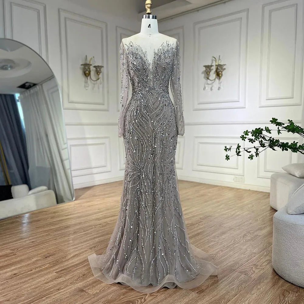 Serene Hill Arabic Caramel Mermaid Elegant With Skirt Lace Beaded Luxury Evening Dresses Gowns For Woman Wedding Party LA71752