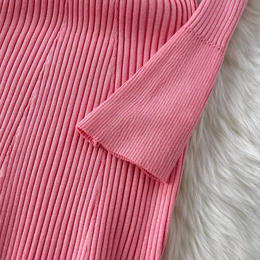 Women Chic Elegant Long Sleeve Bodycon Vneck Dress Sexy French Fashion Knit Wrap Vestidos Elastic Slim Pencil Sweater Dress