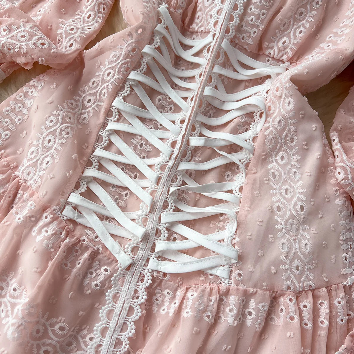Dresses For Women 2023 Luxury Fashion Waist Lace Up Embroidery Dress Spring Long Sleeve Elegant Wedding Guest Party Mini Dress