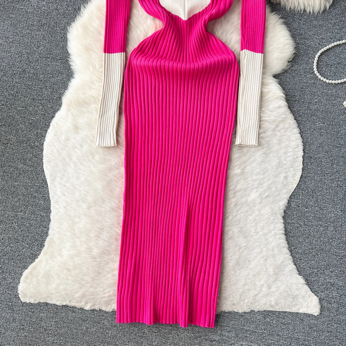 Elegant Polo-neck Long Sleeve Knit Bodycon Pencil Dress Slim Basic Fashion Sweater Vestido Sexy Women Autumn Winter Clothing