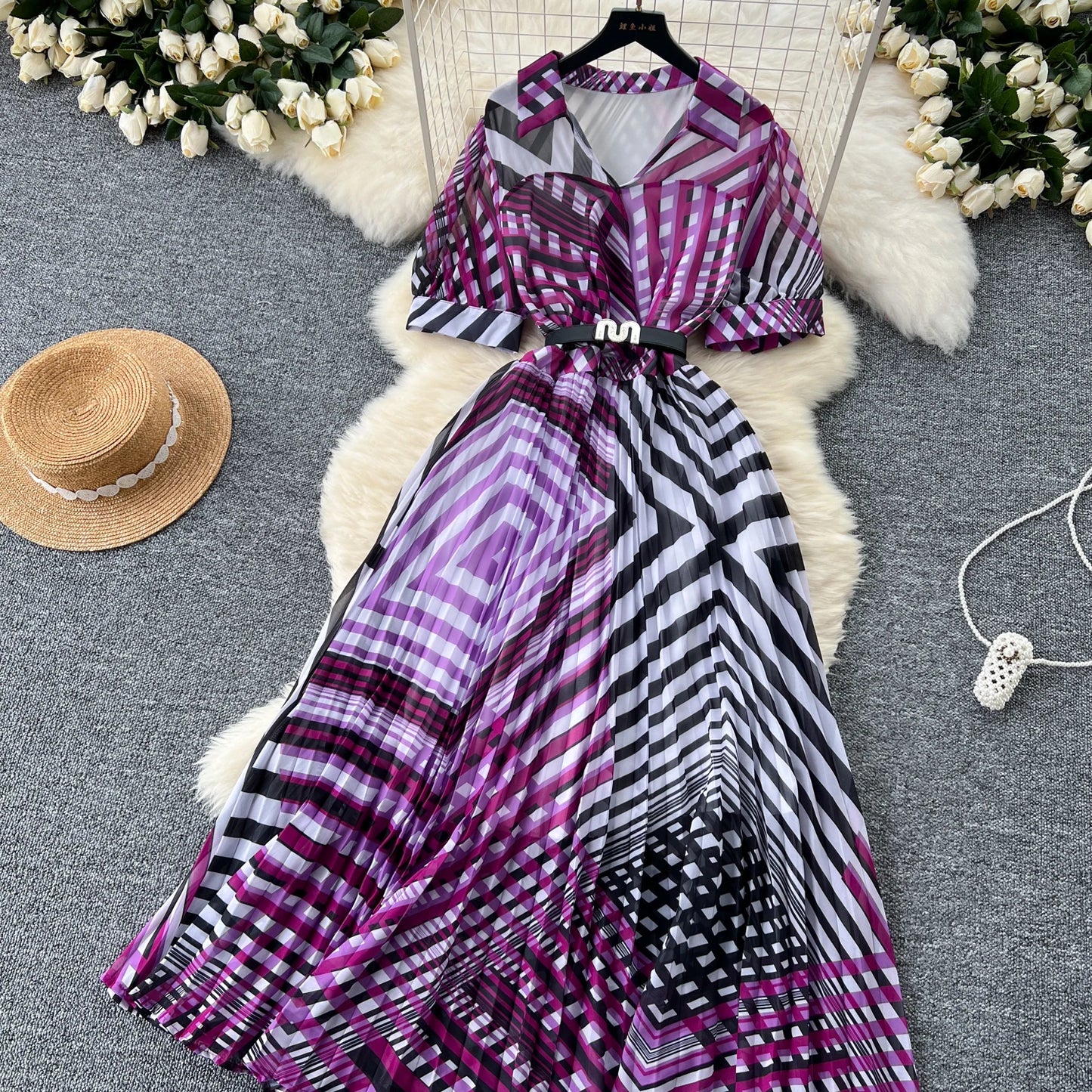 Retro Elegant summer asymmetrical print Dress sashes short Sleeve Vacation Party Women Vestidos dresses