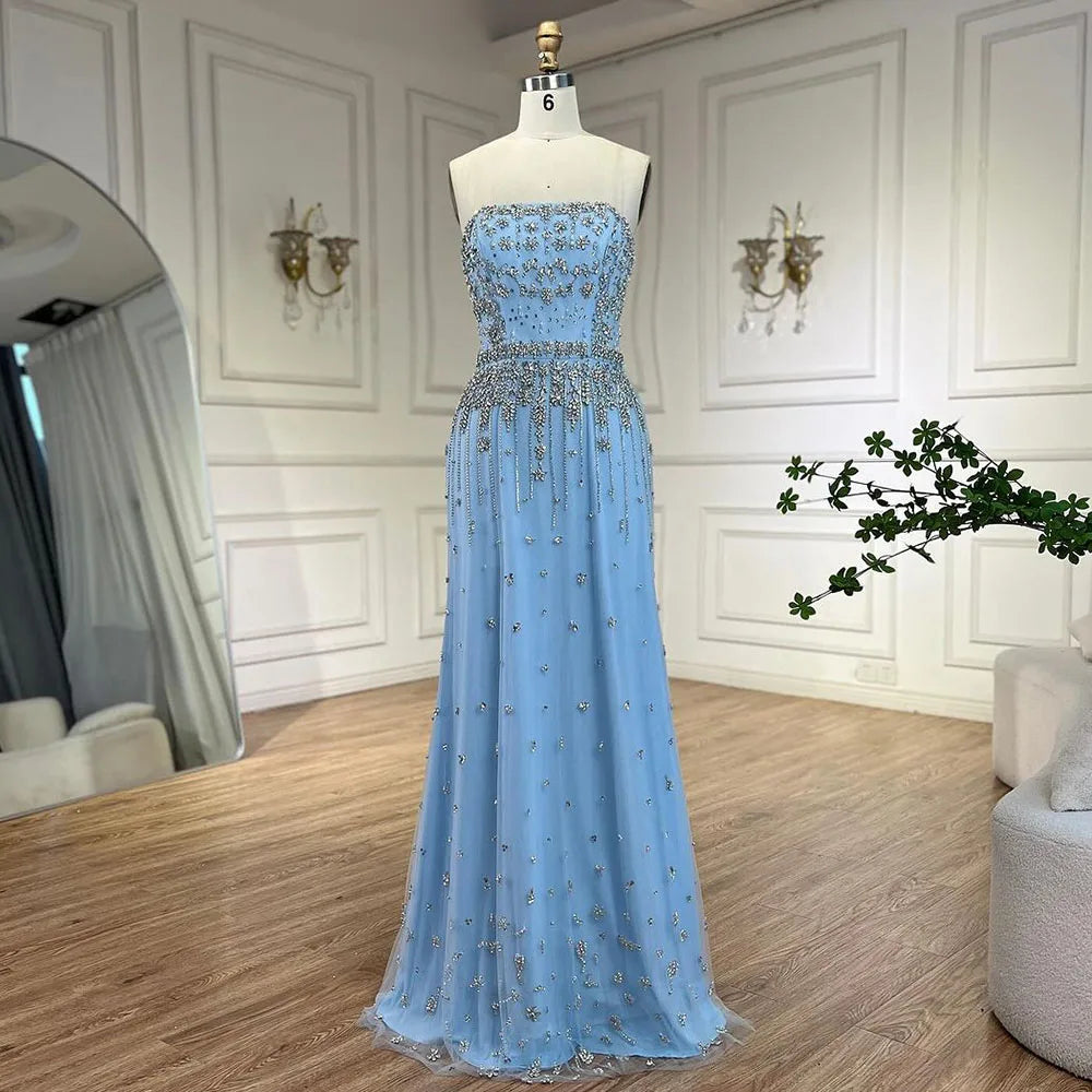 Serene Hill Black Sexy Off the Shoulder Puff Sleeves Evening Dresses Beaded Overskirt Mermaid Party Gown For Women 2023 BLA72002