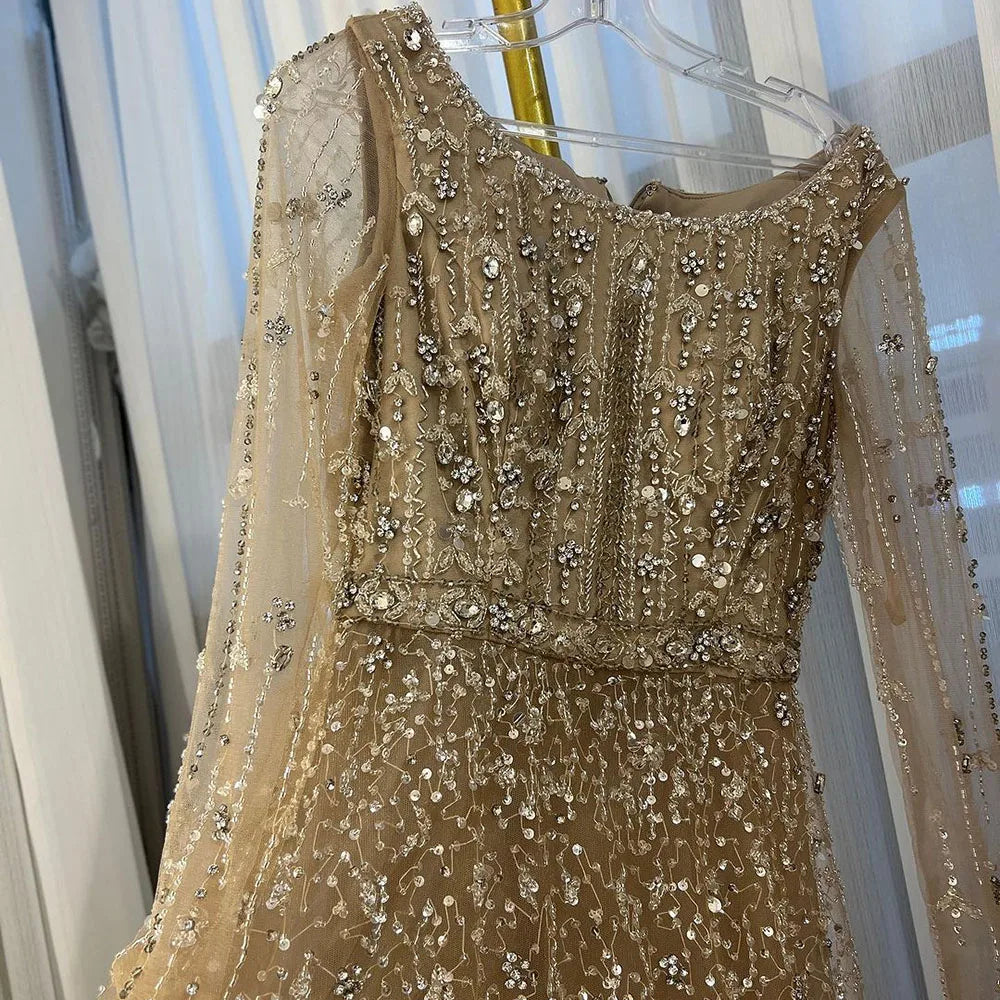 Serene Hill Dubai Arabic Designer Luxury Nude A Line Beaded Evening Dresses Gowns For Formal Occasion 2024 LA72088