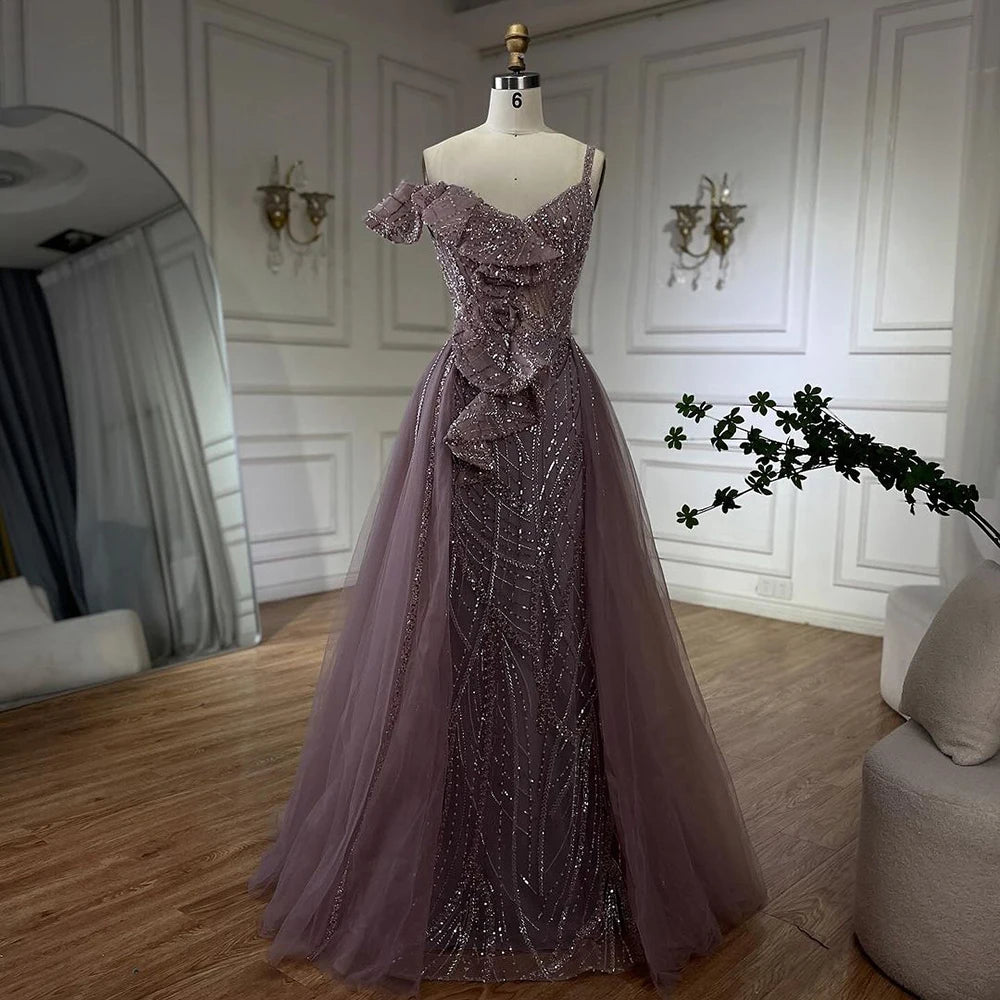 Serene Hill Golden Mermaid Evening Dress With Skirt - Women's Luxury Grey Beaded Spaghetti Strap Party 2024, LA72341