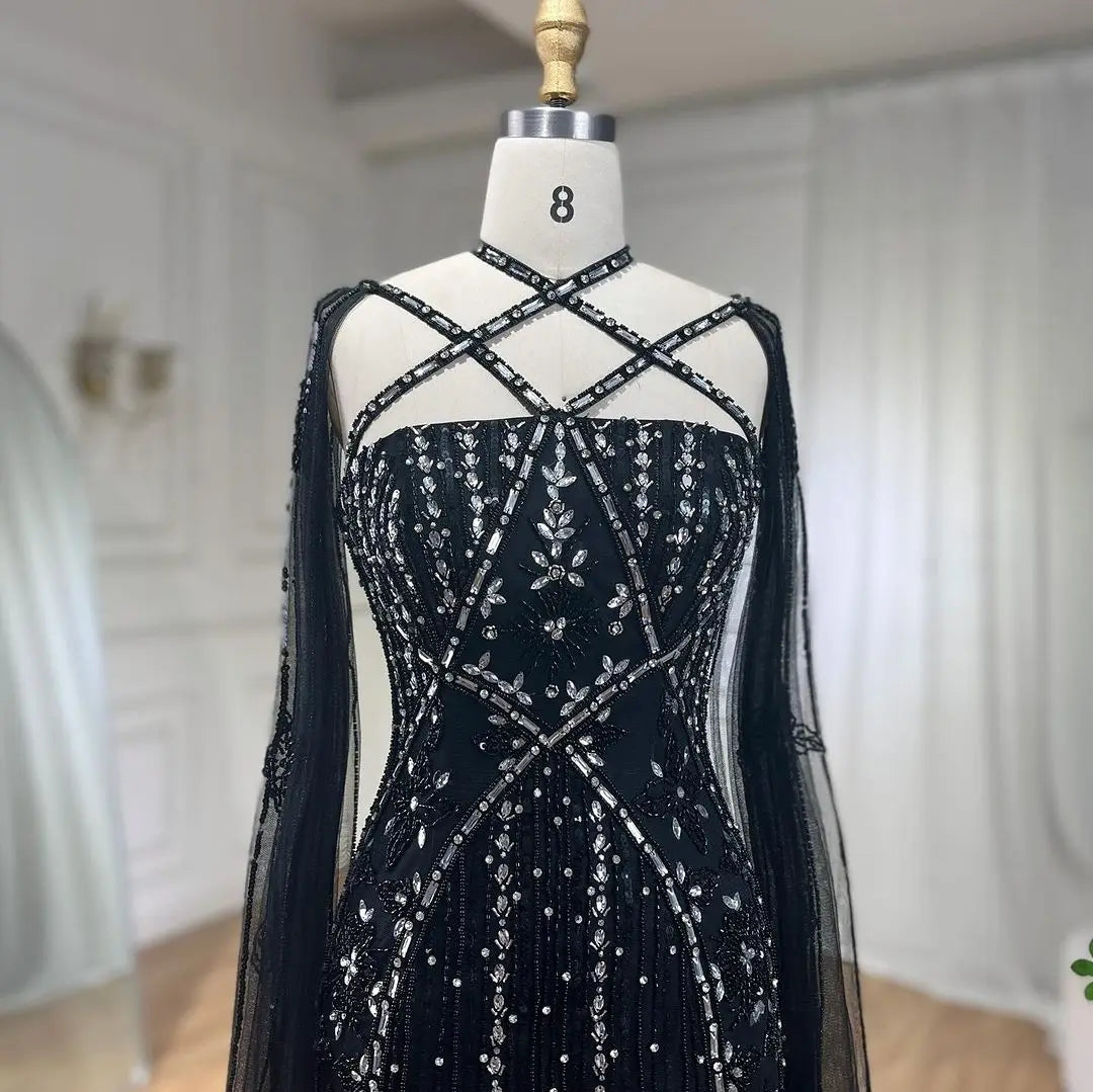 SERENE HILL Arabic Caramel Mermaid Elegant Cape Sleeves Beaded Luxury Evening Dresses 2024 Formal Gown For Women Party GLA71905A
