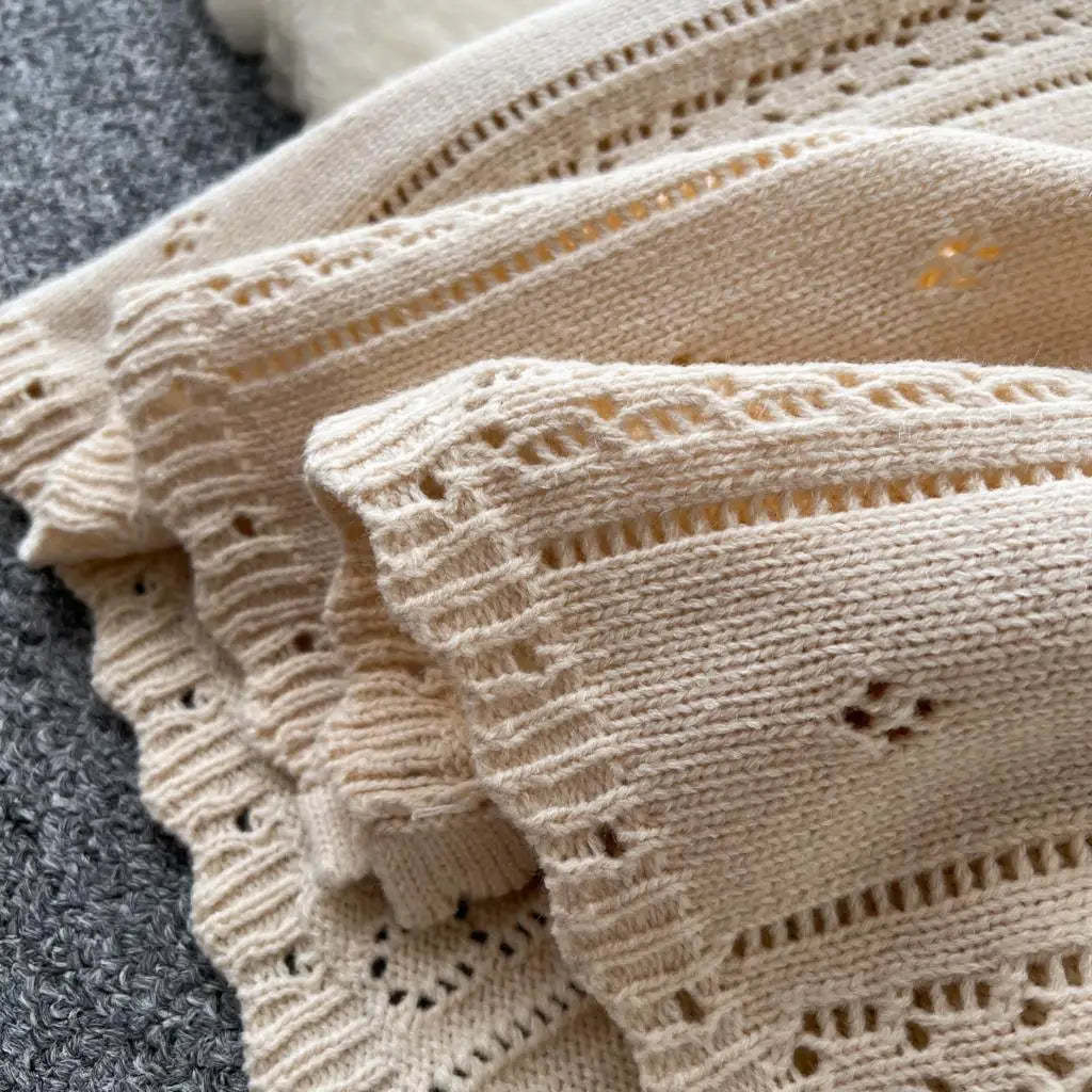 Elegant Autumn Solid Knitted Dresses for Women Sweet Hook Flower Hollow Strap A-line Korean Fashion Casual Vestidos Mujer New