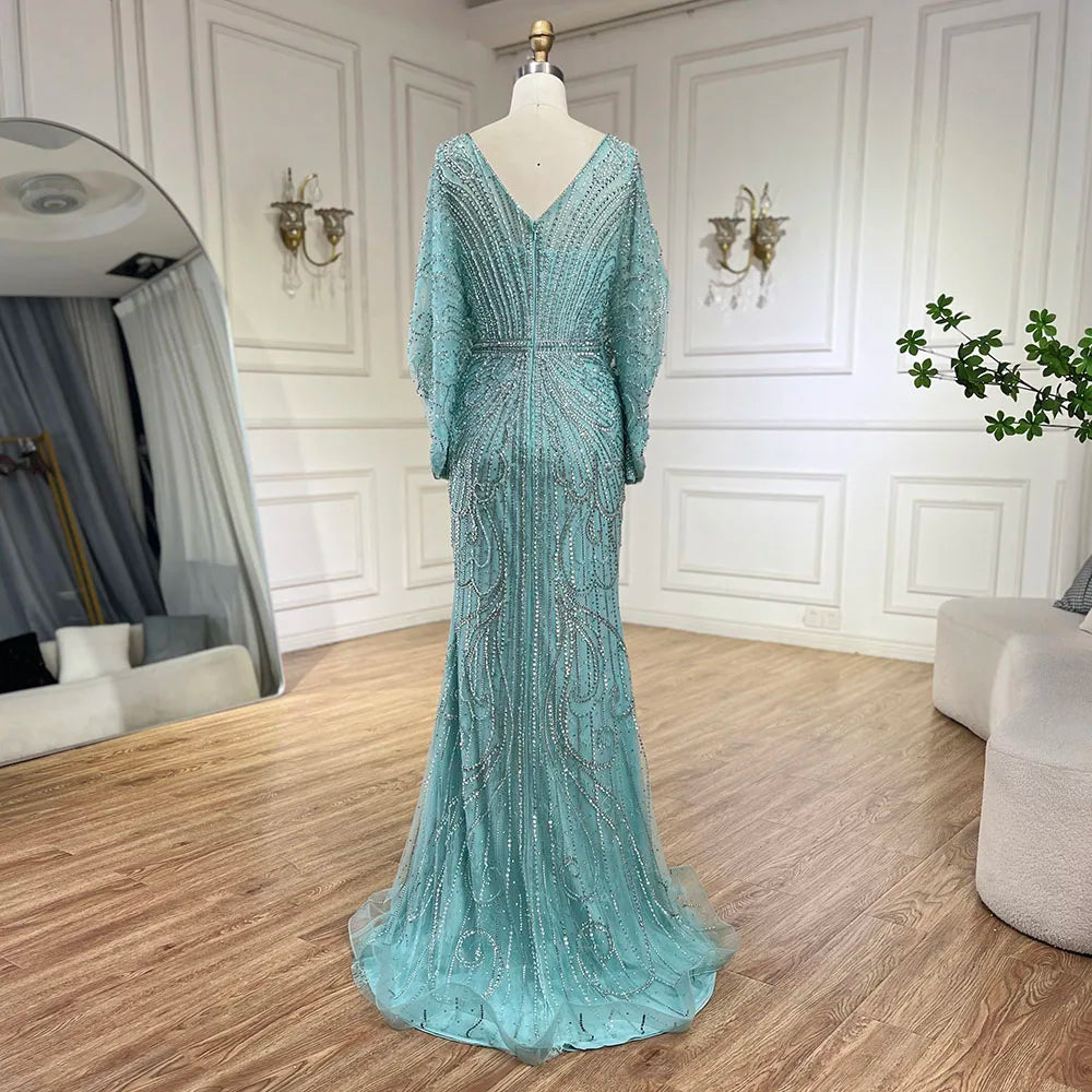 SERENE HILL 2024 Arabic Gold Elegant Mermaid Black Luxury Beaded Evening Dresses Gowns Diamond For Women Wedding Party GLA72288A