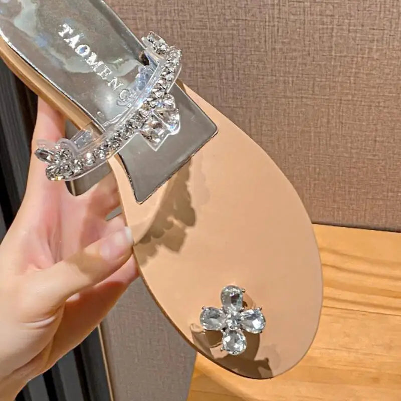 2024 Summer Crystal Women Slippers Fashion Clip Toe Slides Shoes Elegant Outdoor Beach Wedges Heel Sandal Flip Flop 34-43