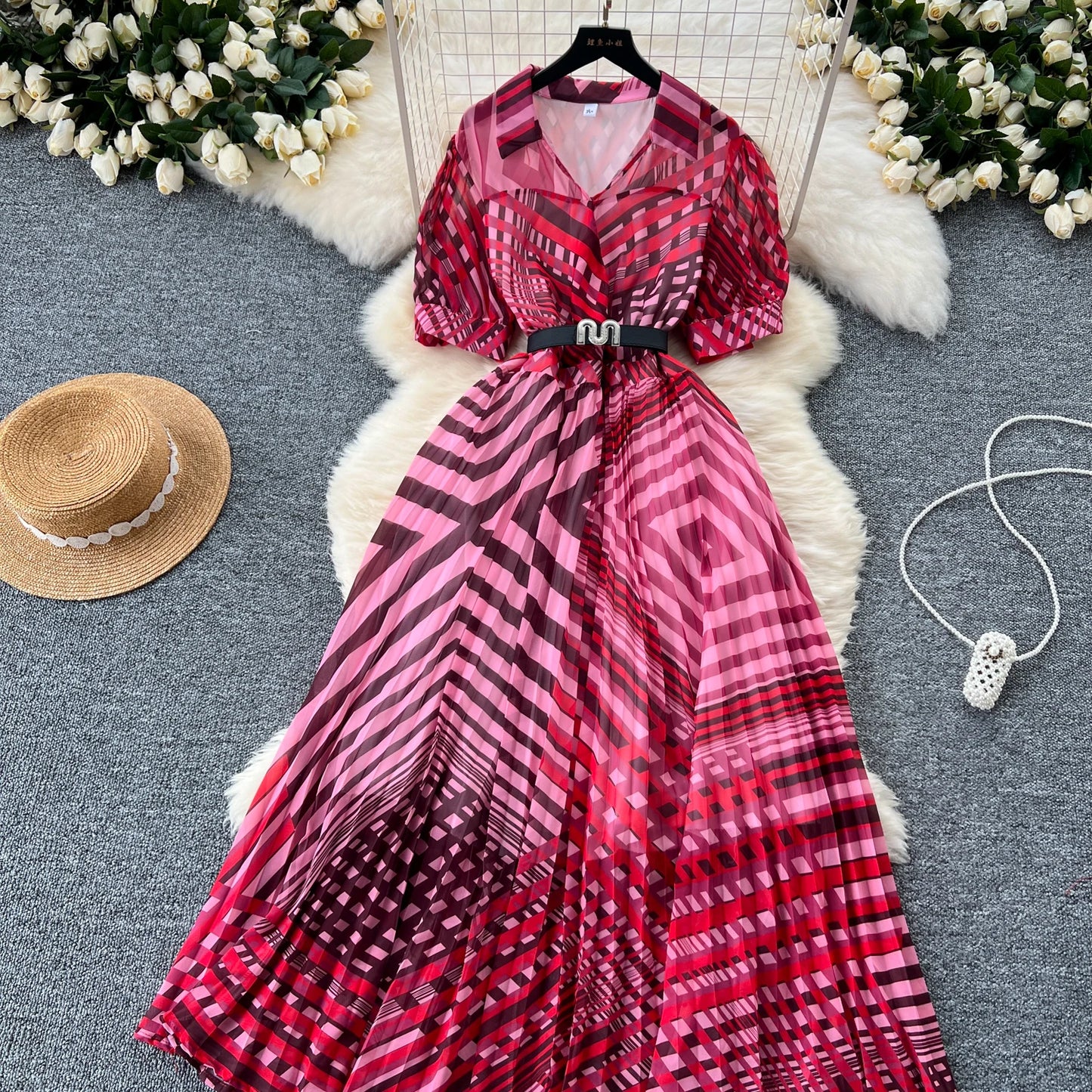 Retro Elegant summer asymmetrical print Dress sashes short Sleeve Vacation Party Women Vestidos dresses