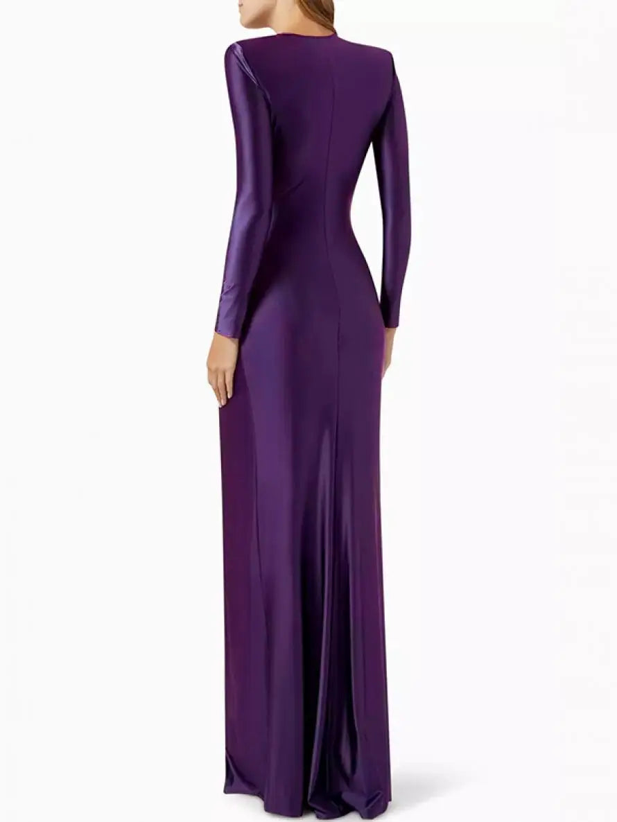 Yeezzi 2024 New Female Tied Waist Deep V-Neck Pleated Prom Banquet Dress Spring Long Sleeves Elegant Party Evening Maxi Dresses